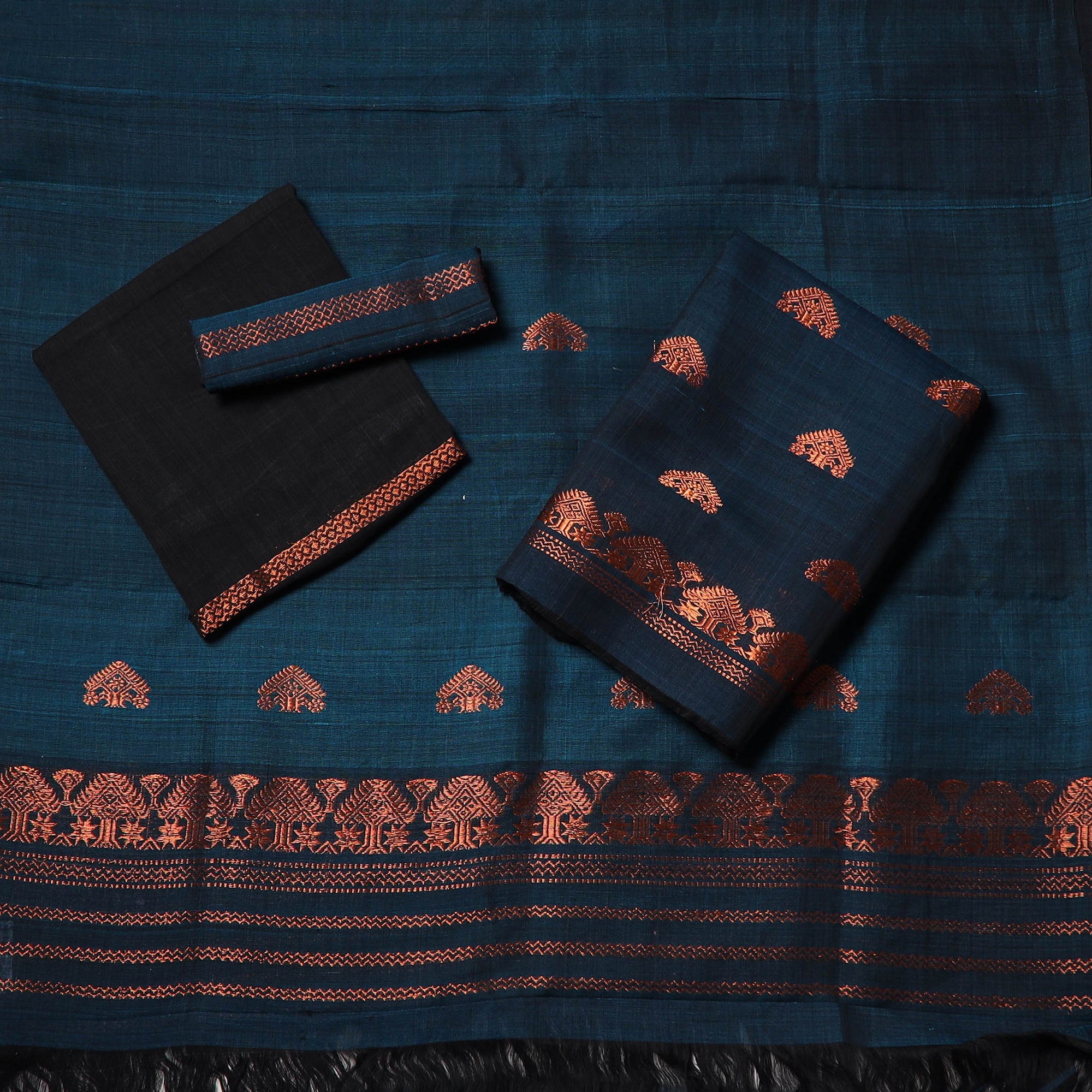 WEAVE INDIA BY SHEIKH MOIDUN NILUFAR Blue - Assam Handloom Tussar Mekhela Chador with Blouse Piece 13 - view 5