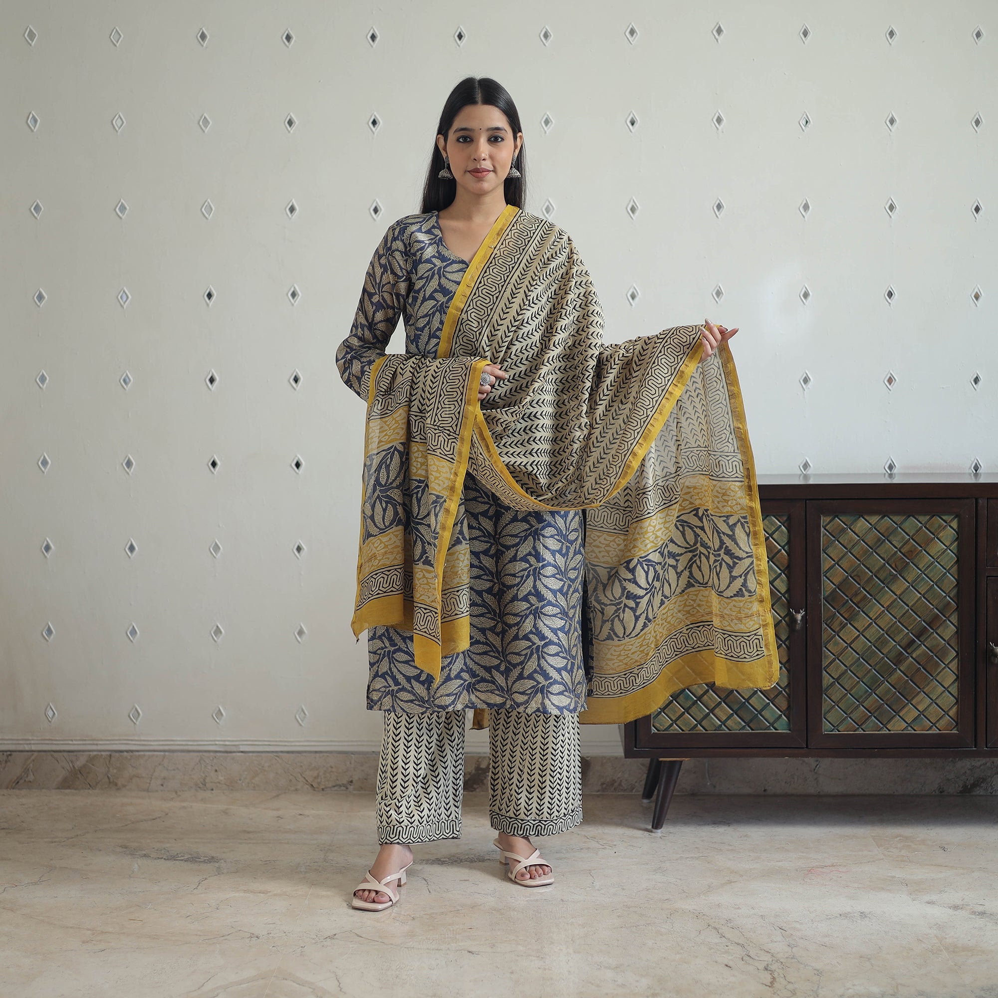 ITOKRI CASUALS Blue - Hand Block Bagru Print Chanderi Silk Kurta Set 08 - view 2