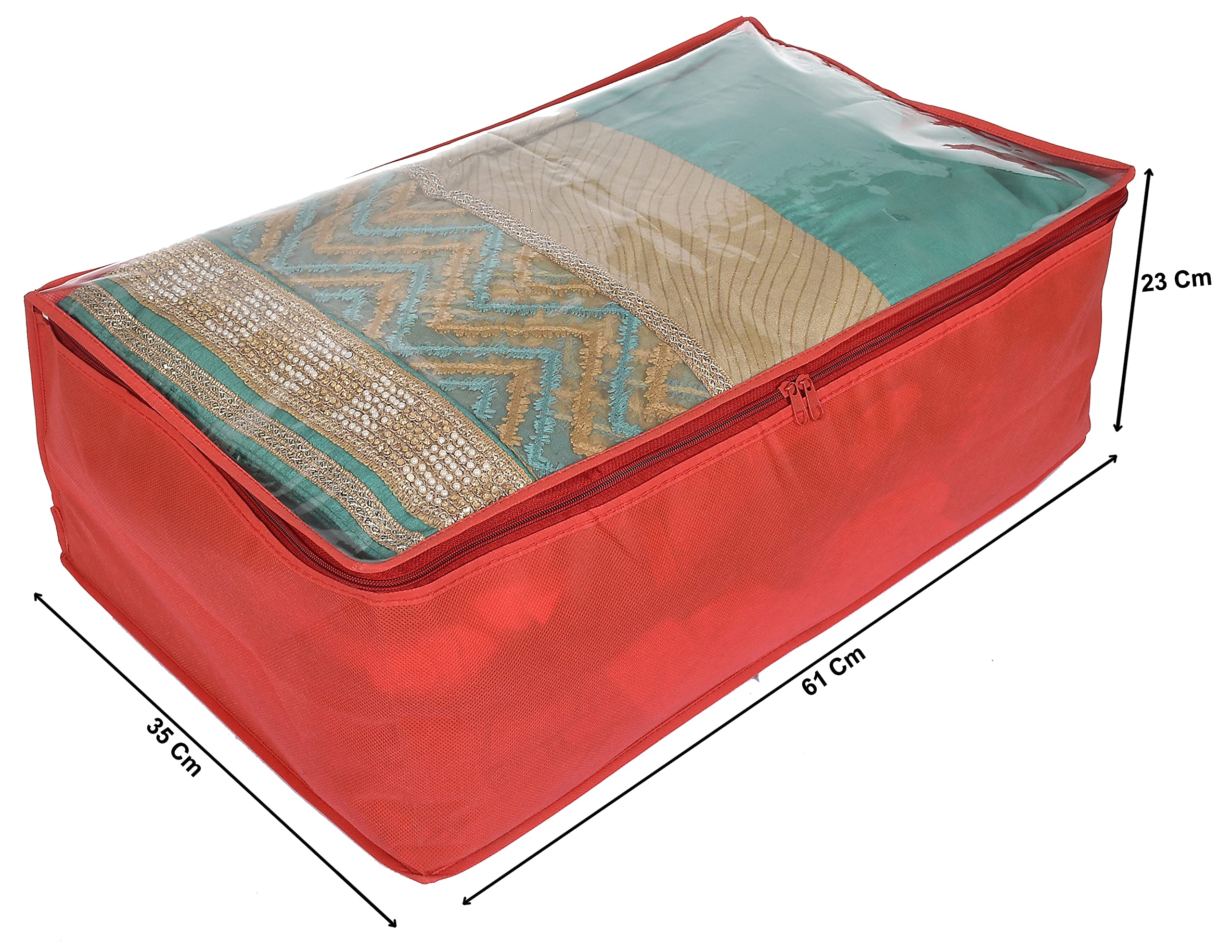 Kuber Industries Transparent Underbed Storage Cover/Lehenga Cover/Saree Cover/Gown Cover/Salwar Suit Cover For Women-Pack of 12 (Red) - view 2