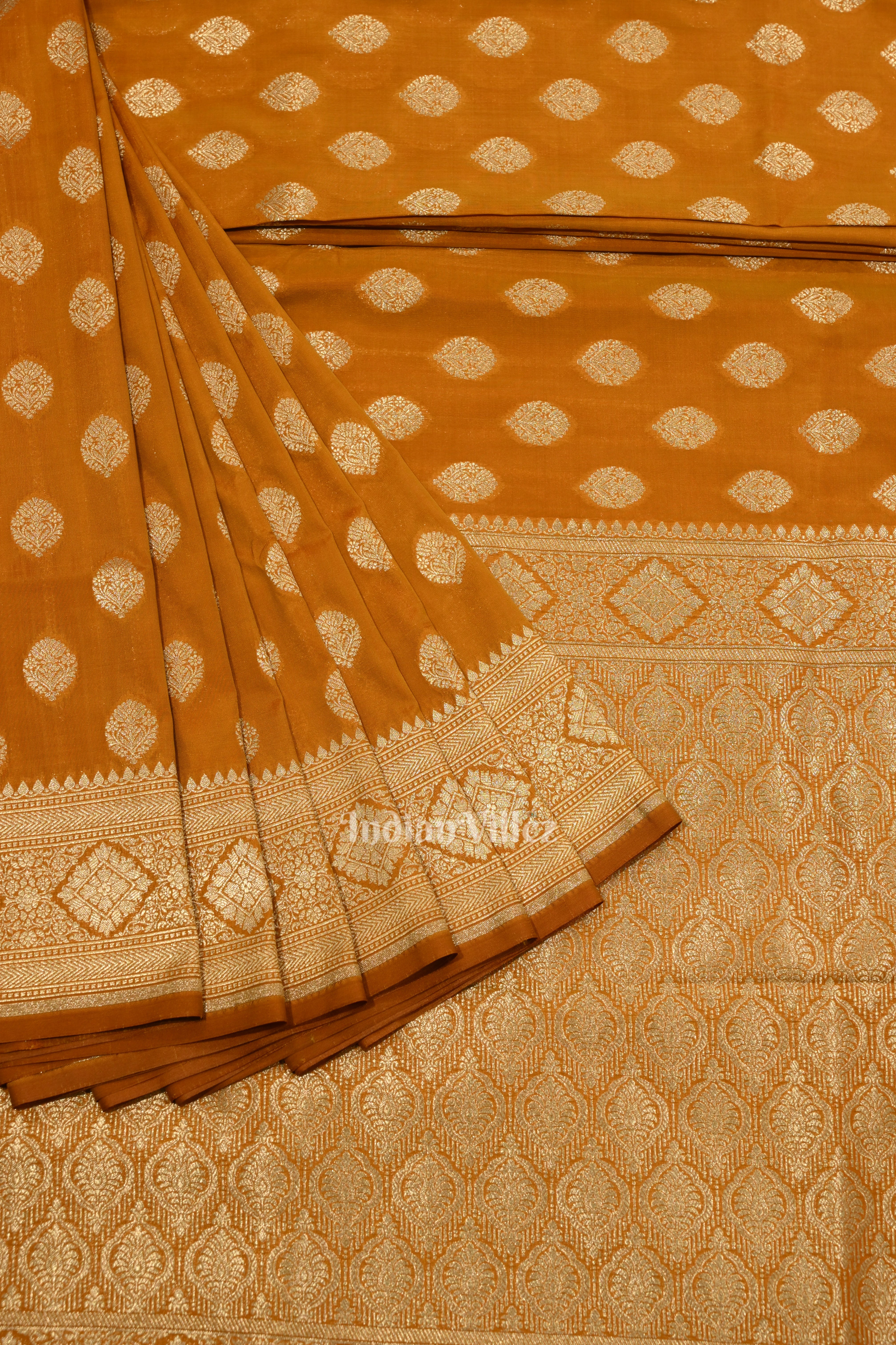IndianVillèz Orange Soft Pure Mashru Satin Silk Banarasi Saree