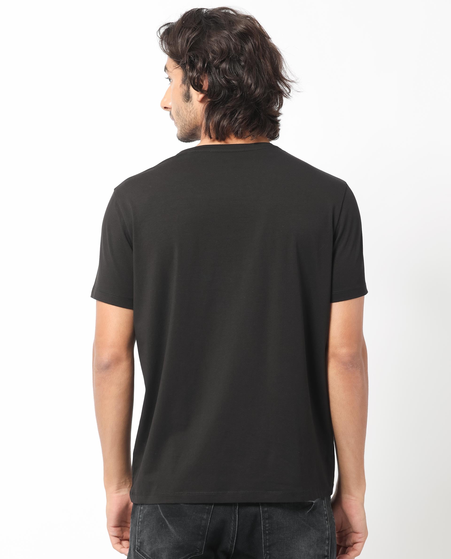 Rare Rabbit Men's Misor Black Crew Neck Half Sleeves Regular Fit Applique Rare Badge Graphic Print T-Shirt - view 7