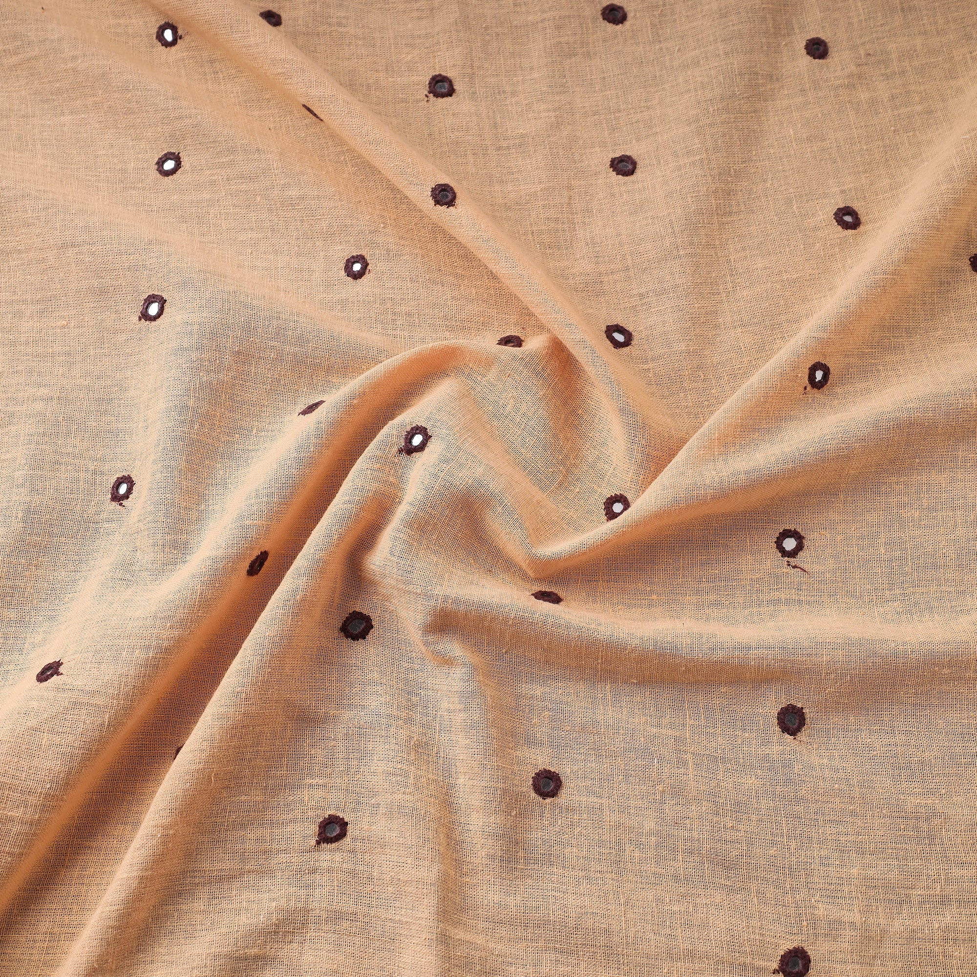 KACHCHH JI CHHAAP Beige - Organic Kala Cotton Handloom Mirror Work Fabric - view 2
