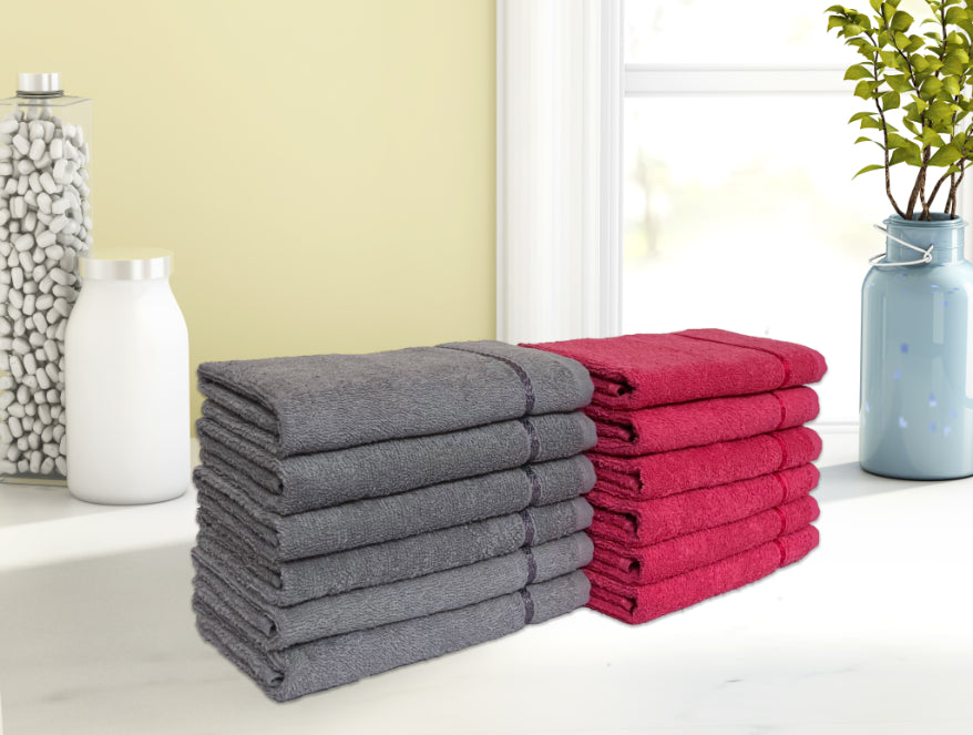 100 cotton – Spaces India Coral/Grey 12 Piece 100% Cotton Hand Towel Set - Seasons Best Qd By Spaces