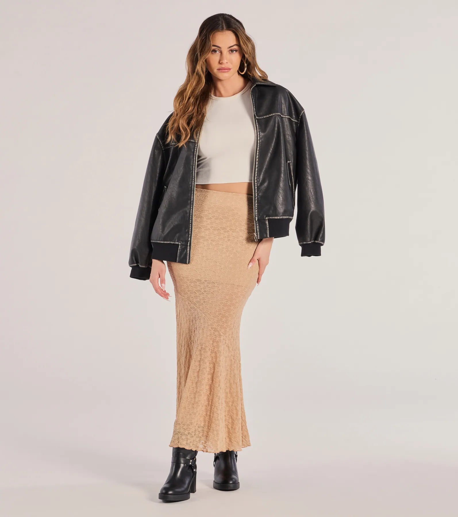 Windsor Boho Beauty Floral Lace Maxi Skirt – TAUPE