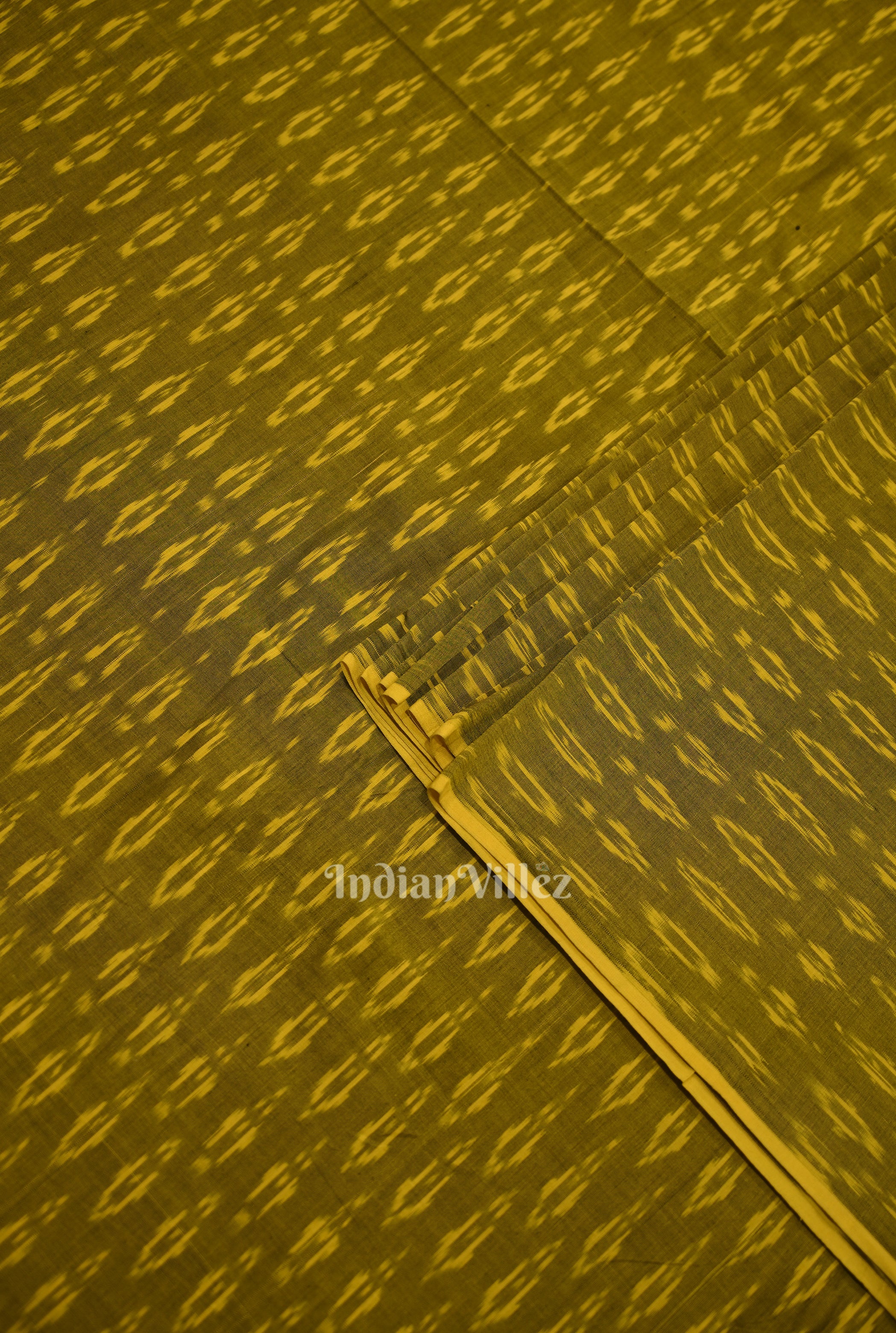 IndianVillèz Mehendi Green Geometric Pochampally Ikat Cotton Fabric - view 2