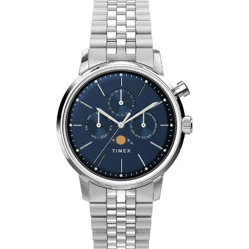 Timex Marlin Blue Round Dial Analog Moon Phase Men's Watch 40mm TWEG26802