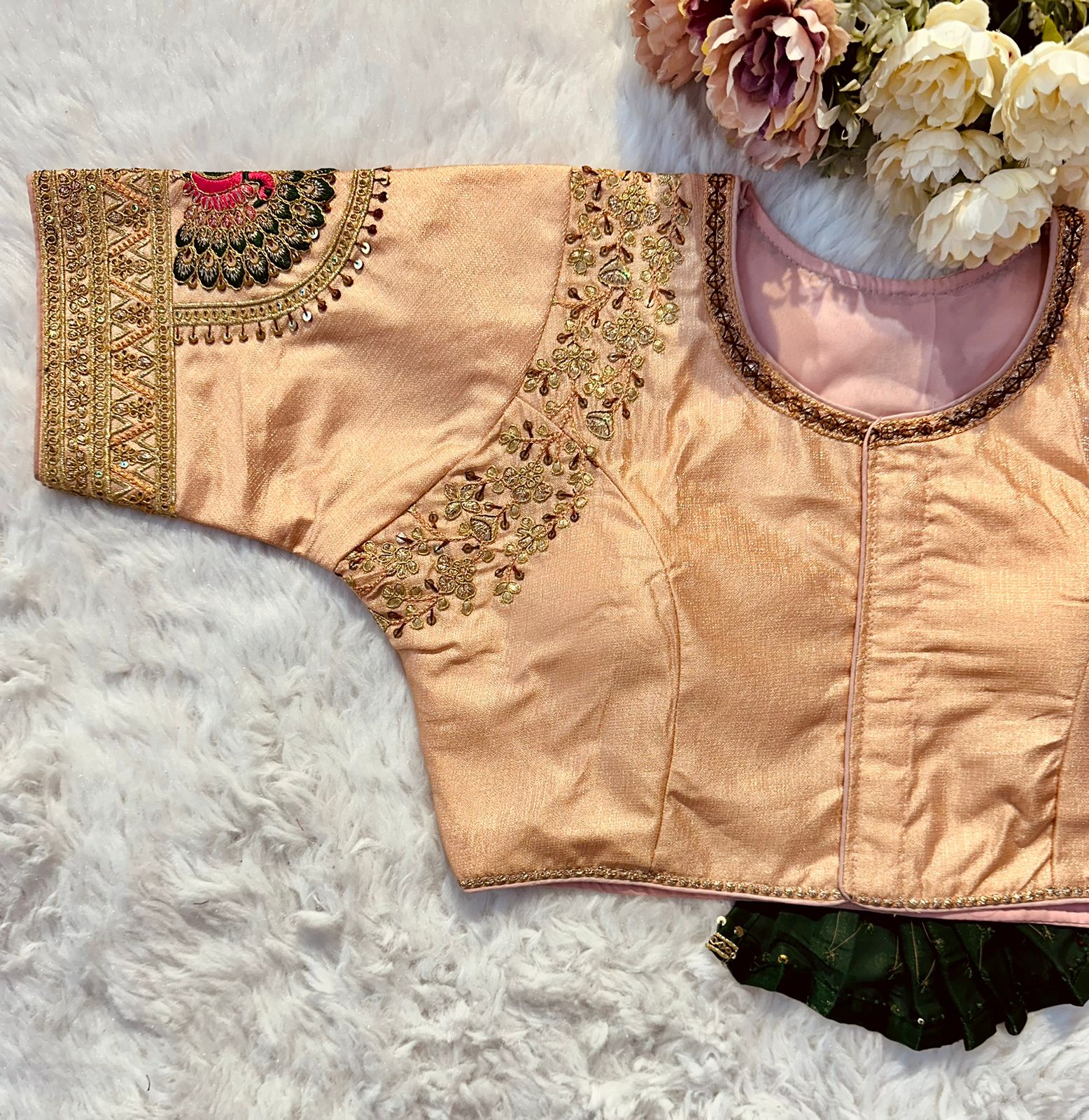 ClothsVilla Orange Wedding Wear Blouse in Raspberry Silk with Exquisite Embroidery and Sequins - view 2