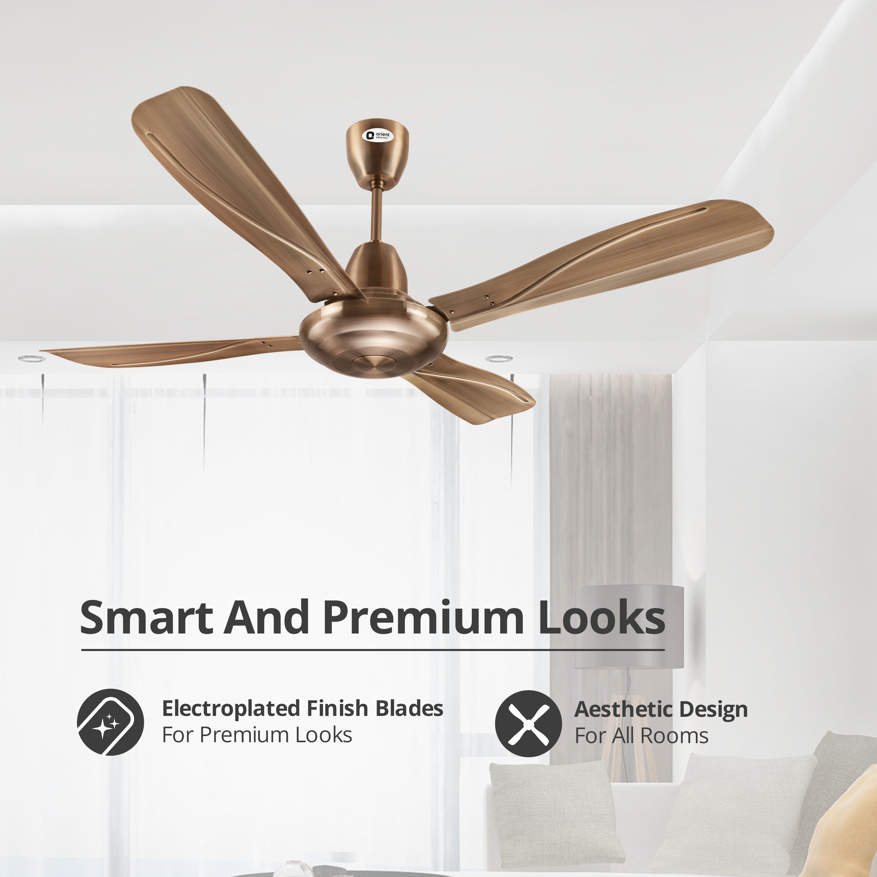 orientelectric Stallion 1320mm Wide Tipped and Electroplated Finish Blades Ceiling Fan - view 9