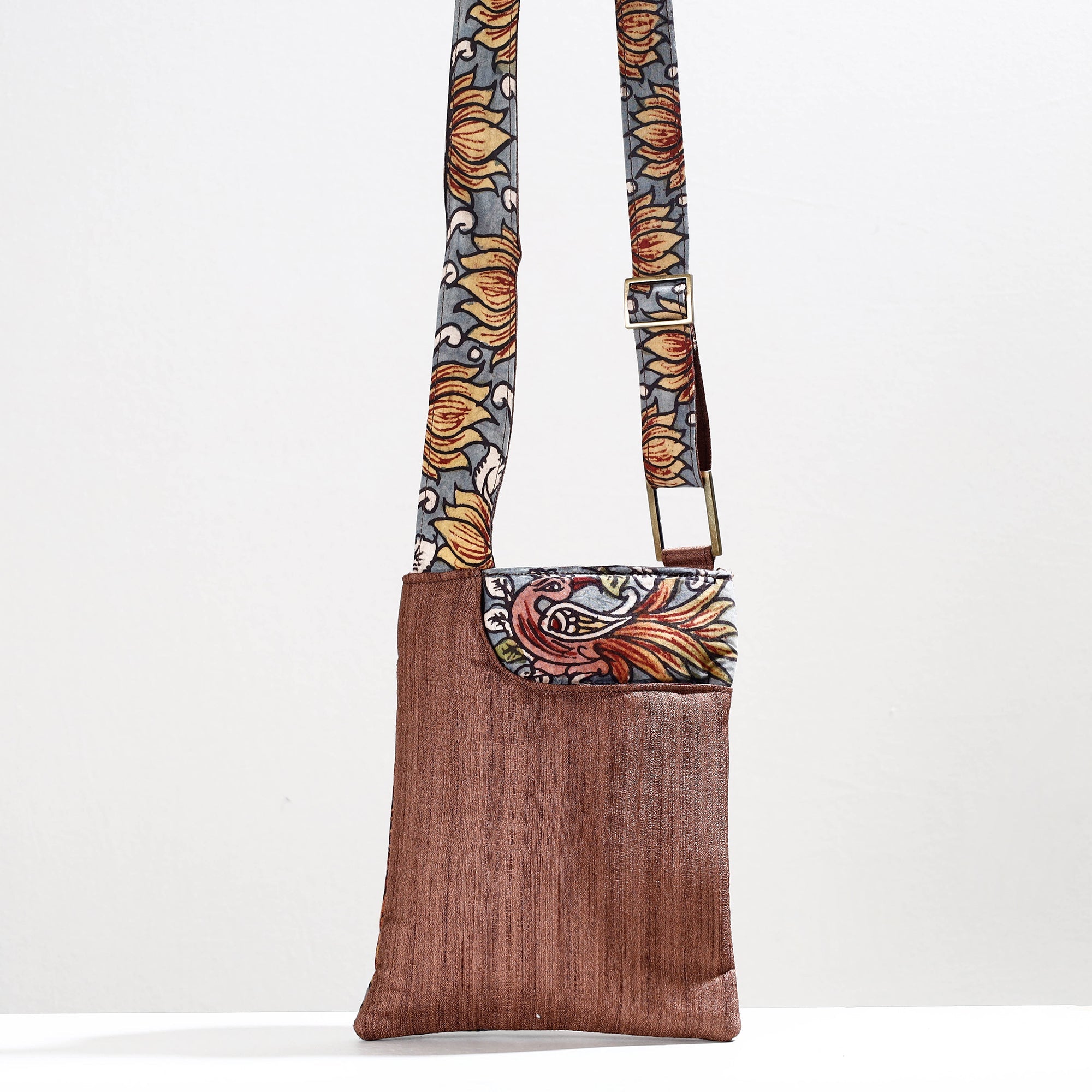 DWARAKA PLUS Brown - Handpainted Kalamkari Natural Dyed Ghicha Silk Sling Bag - view 2
