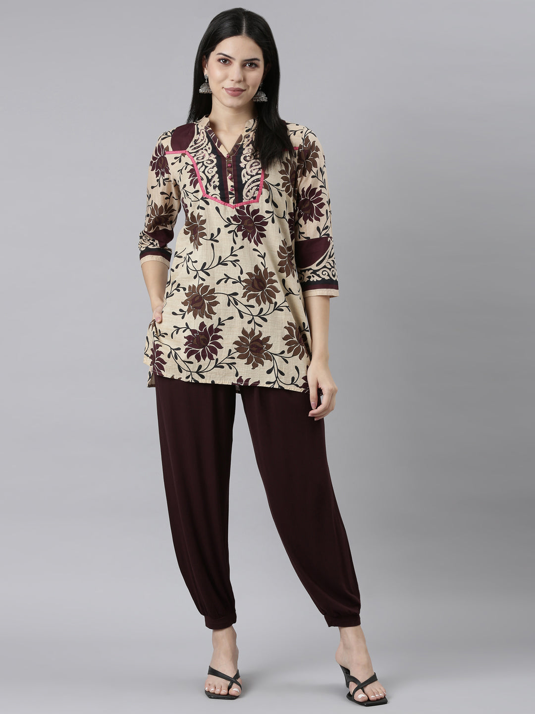 Go Colors Women Solid Dark Wine Harem Pants - view 4