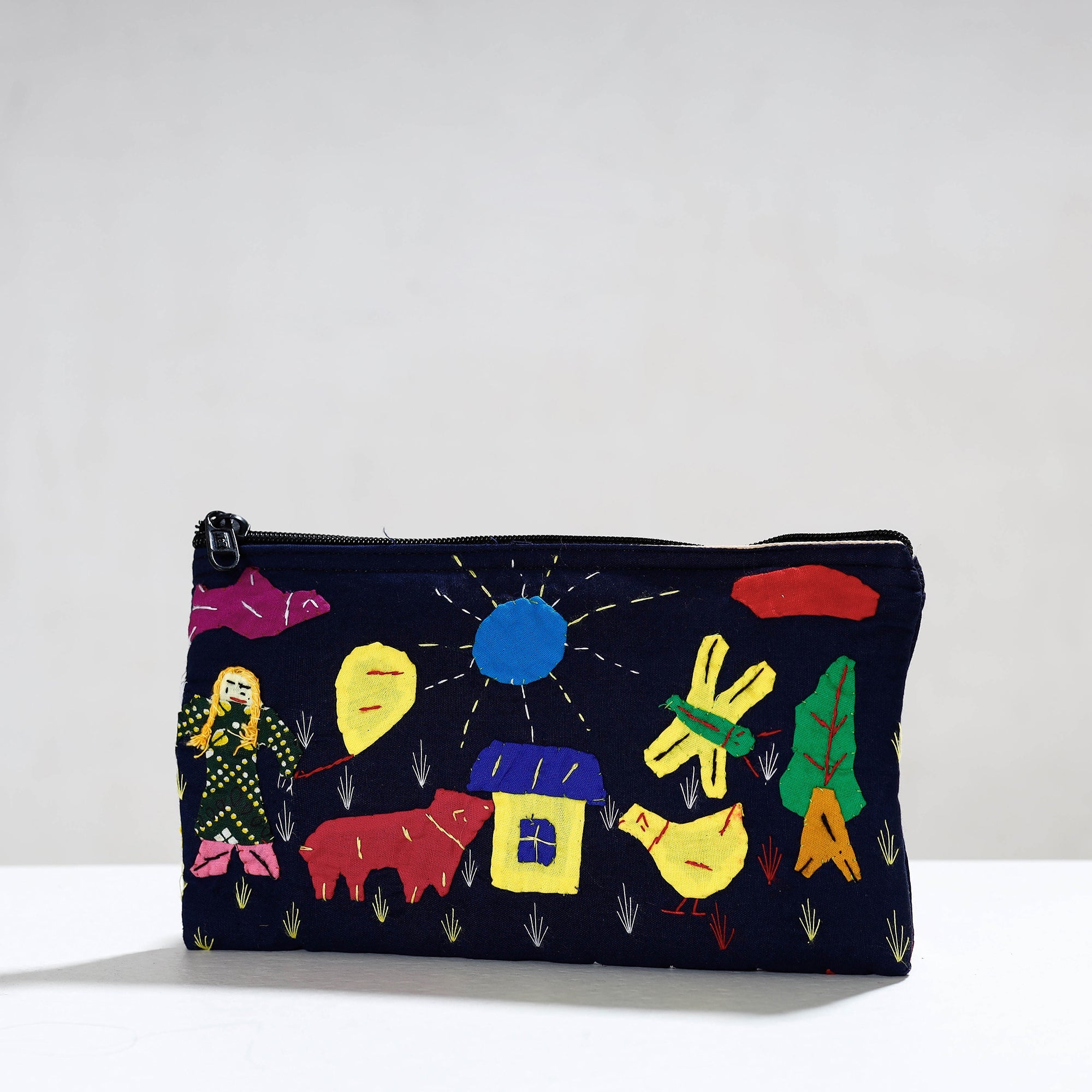 ASHOKA ASSEMBLE - CELEBRATING CRAFTS OF ODISHA Black - Pipli Applique Work Cotton Cosmetic Pouch