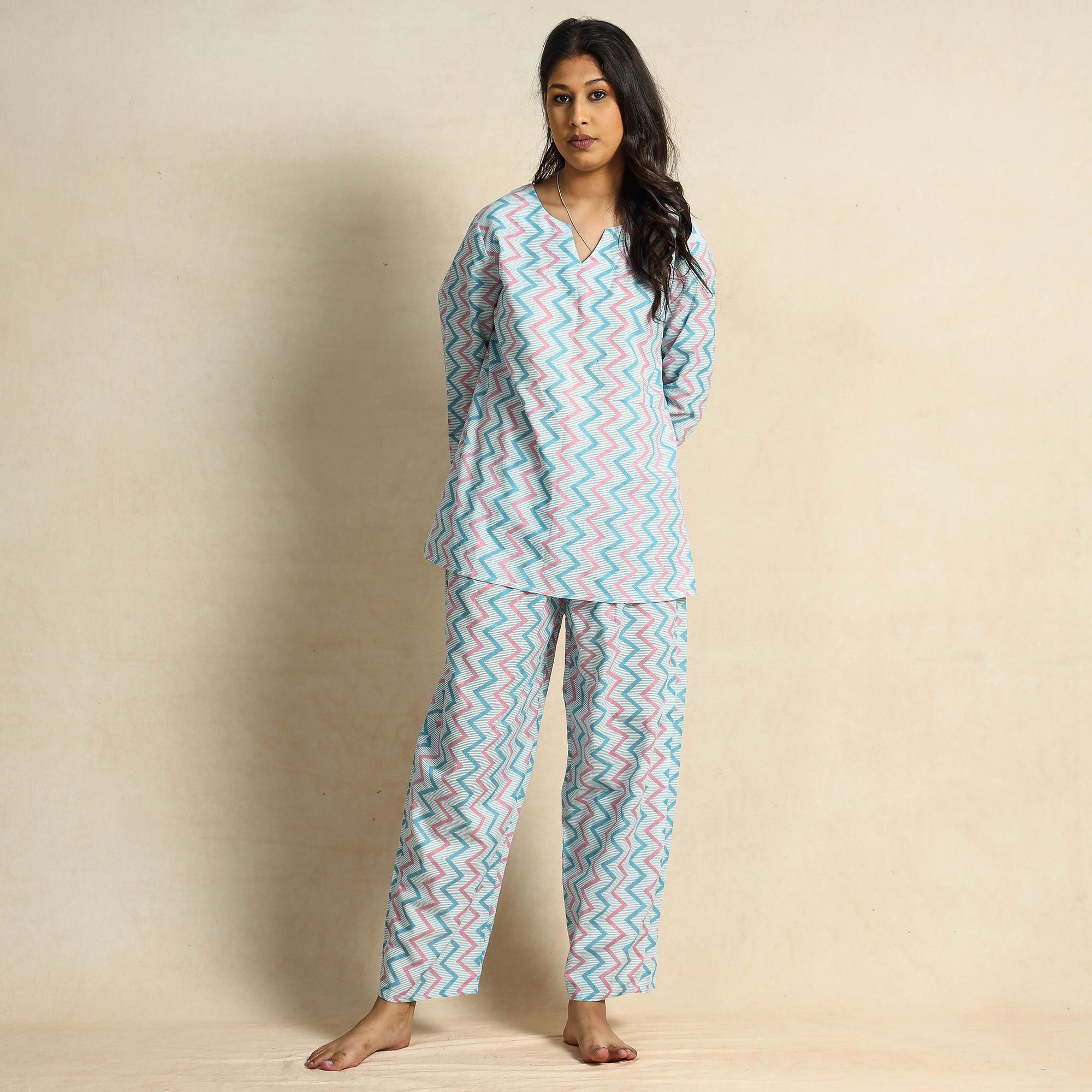 CHUTNEY CRAFT STUDIO Blue - Hand Block Printed Cotton Night Suit