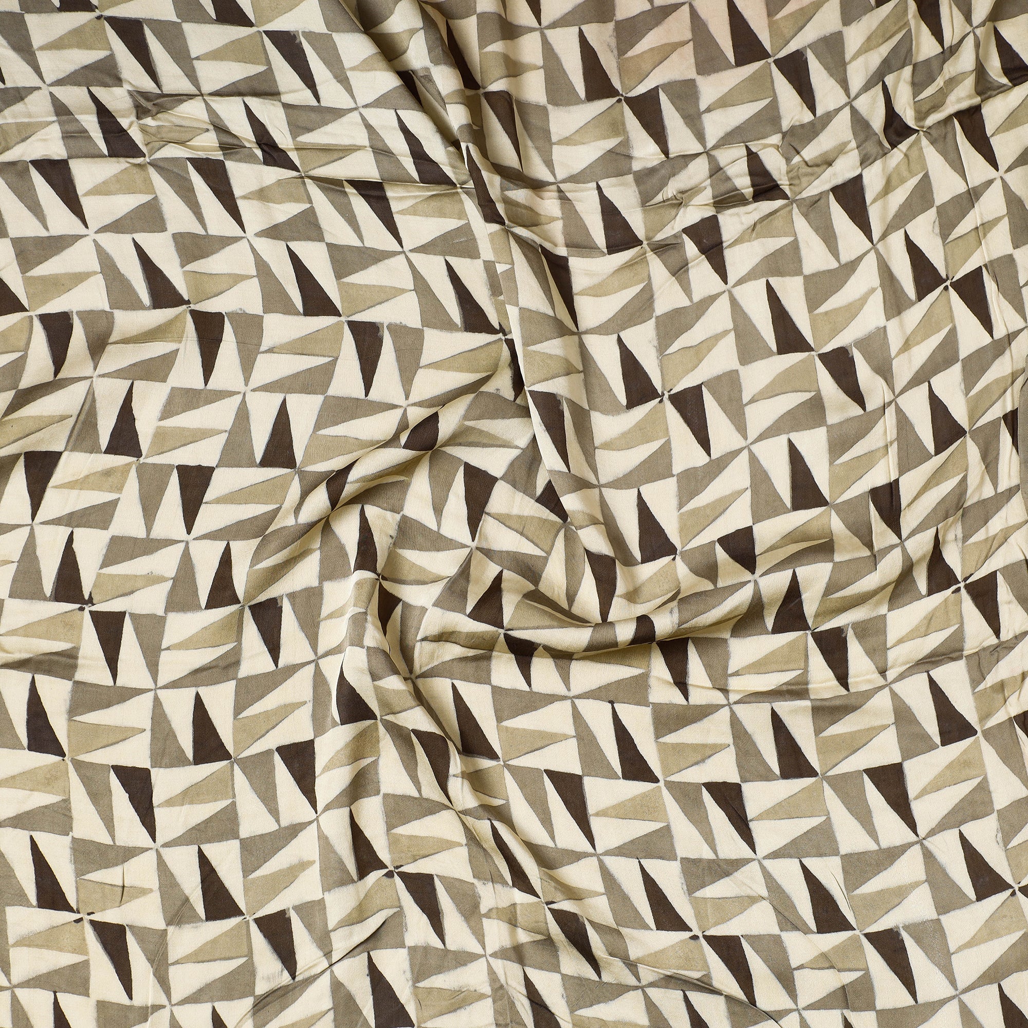ITOKRI CRAFTS INITIATIVE Beige - Vanaspati Block Printed Modal Silk Precut fabric - (1 meter) - view 2