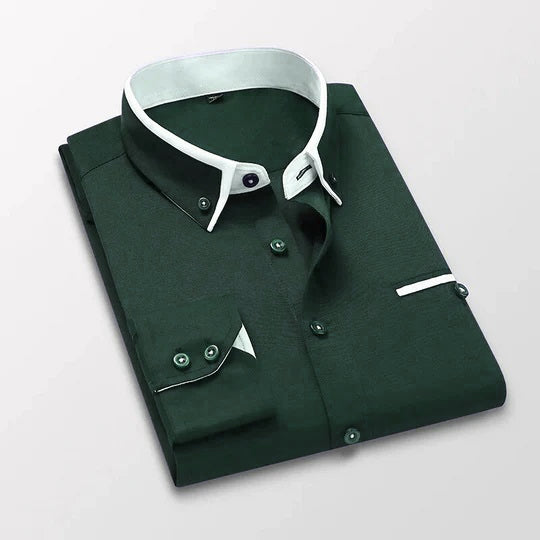 BlackTree Down Collar Cotton Blend Solid Shirt For Man (Bottle Green)
