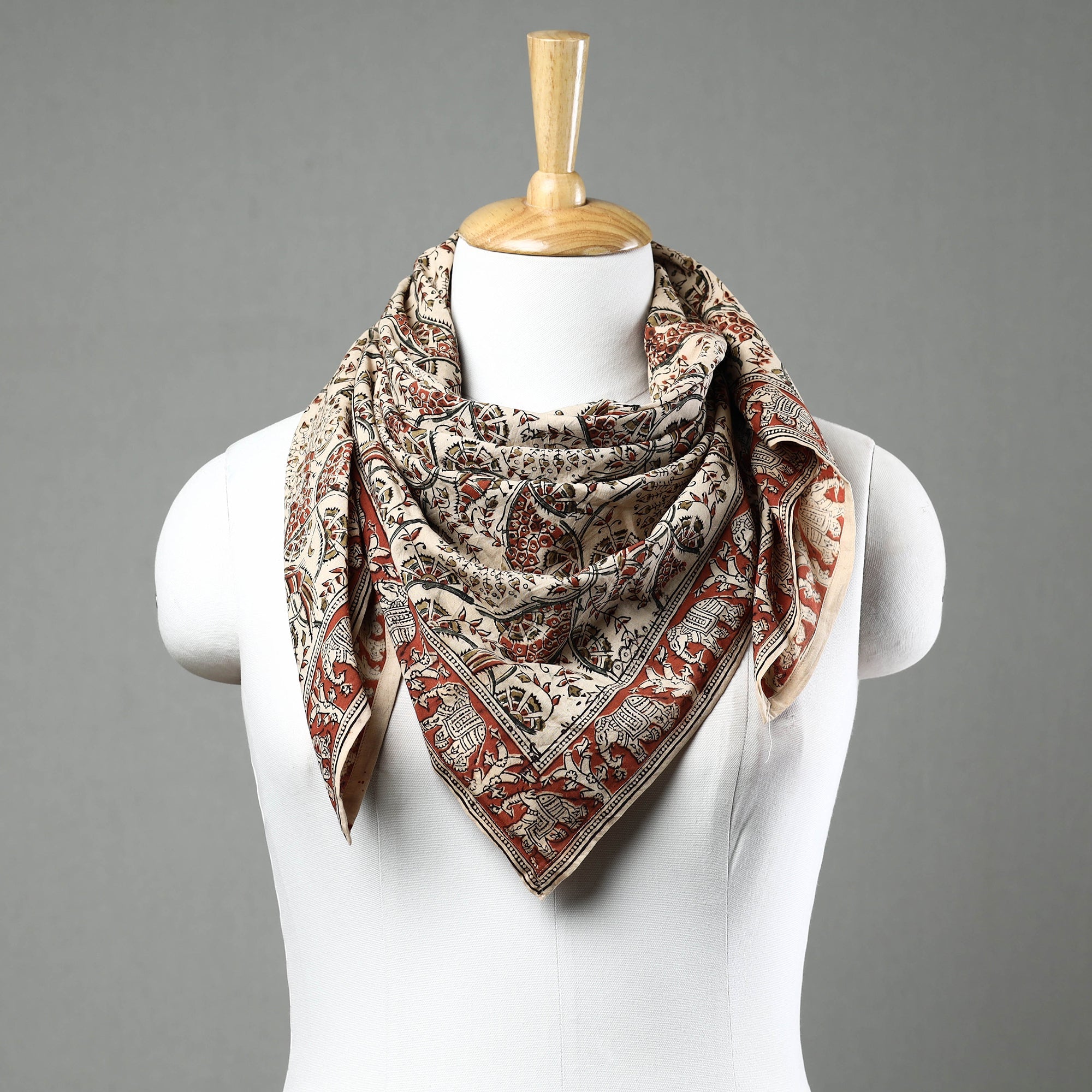PITCHUKA SRINIVAS KALAMKARI PEDANA Beige - Pedana Kalamkari Block Printed Natural Dyed Cotton Scarf 89