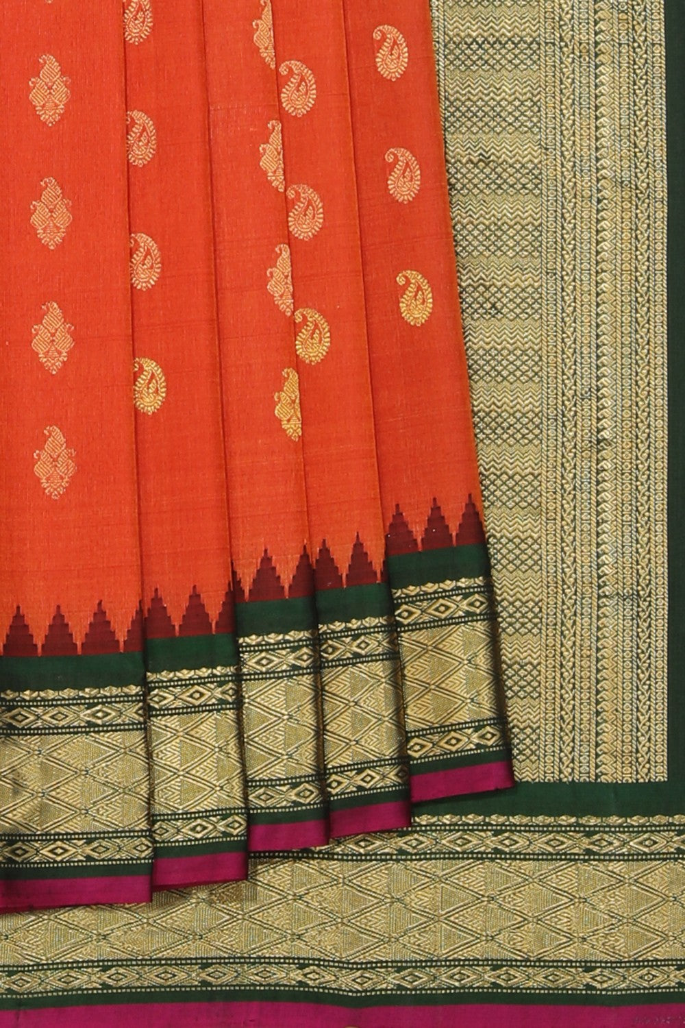 Kalanjali Gadwal Silk Orange Saree – Women's