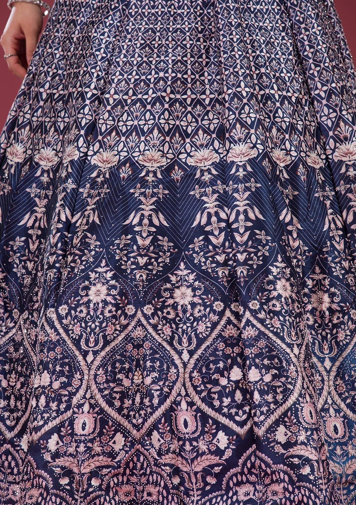 Koskii Navy Blue Silver Stonework Raw Silk Readymade Lehenga - view 7
