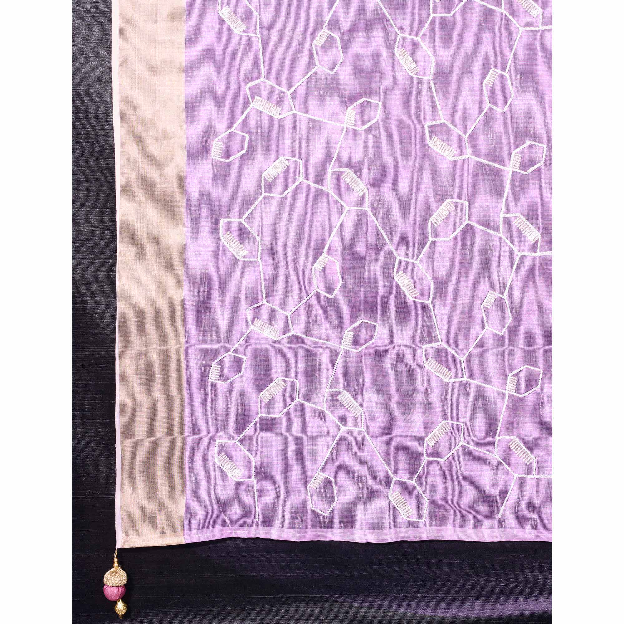 Peachmode Lavender Sequins Embroidered Cotton Silk Saree - view 9