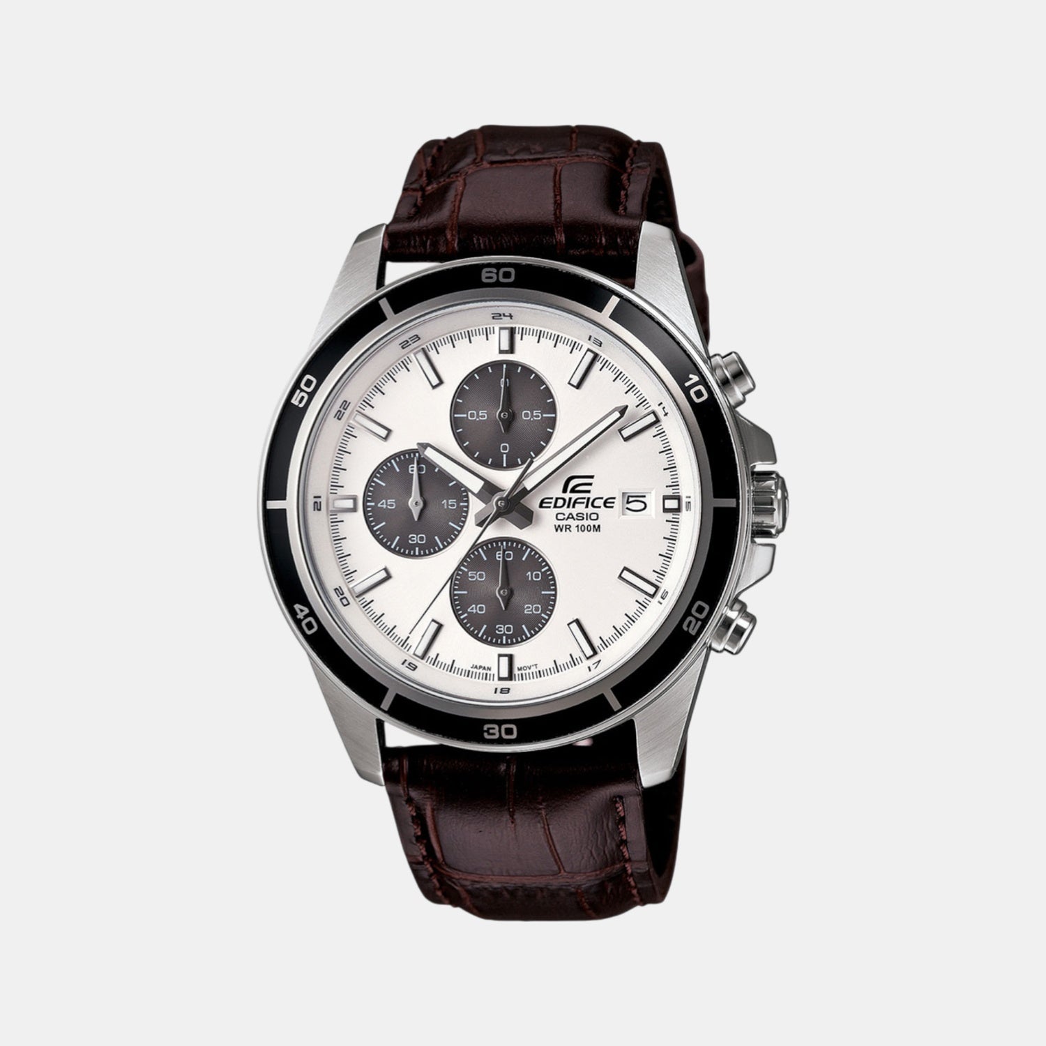 Casio Edifice Men Quartz Silver Dial Analog Leather Watch EX097