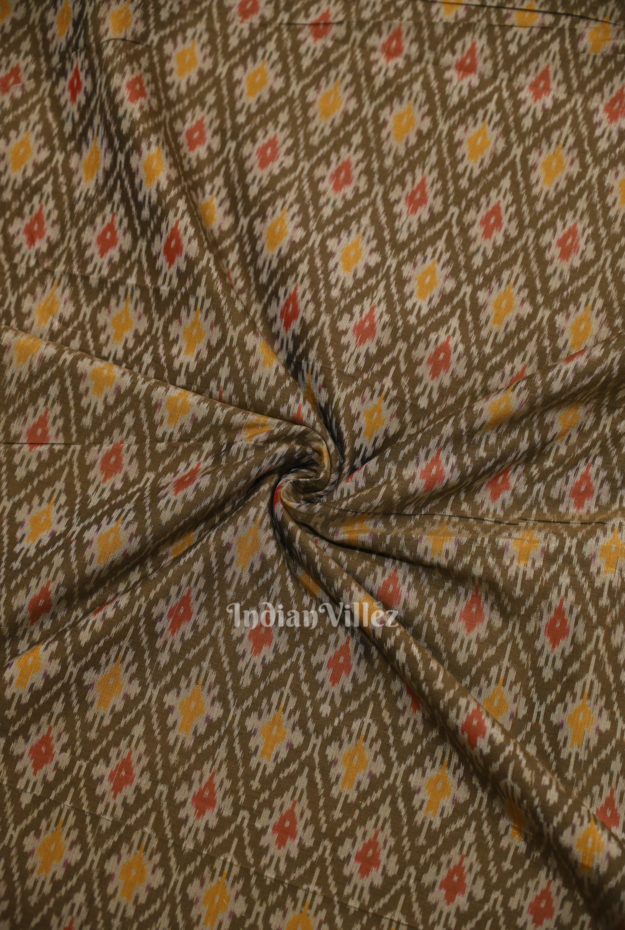 Cotton sico fabric – IndianVillèz Olive Haze Pochampally Ikat Silk & Cotton (Sico) Fabric