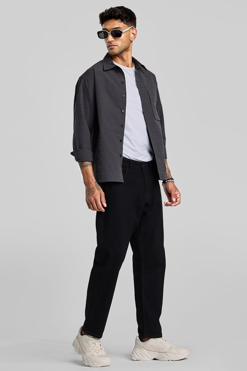 SNITCH Charcoal Grey Stripes Relaxed Fit Overshirt - view 3