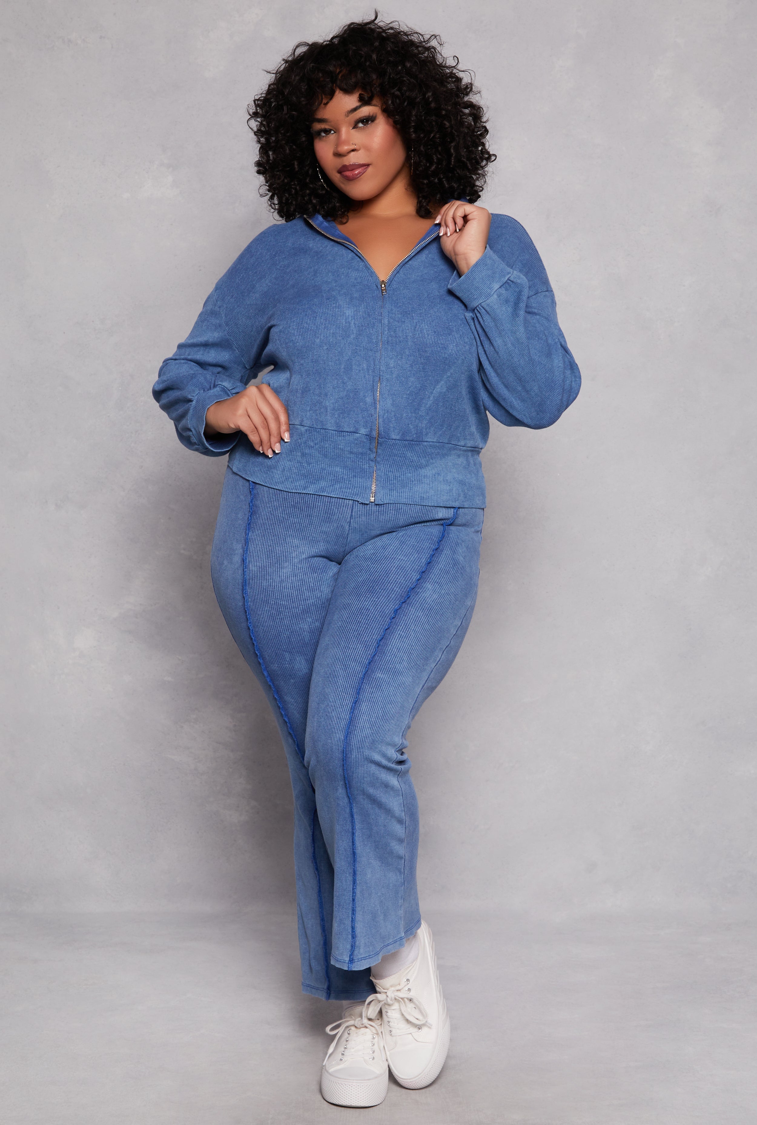 Rainbow Shops Plus Size Acid Wash Zip Front Top - view 2