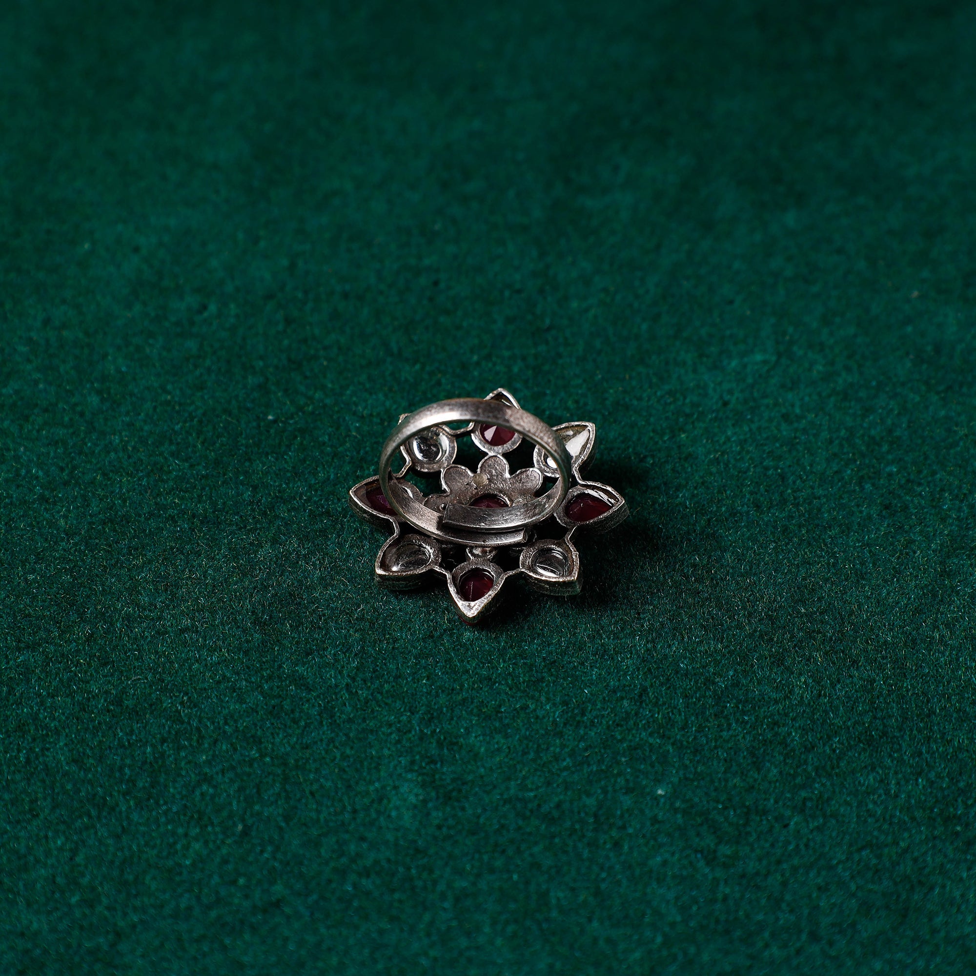 WHITE RIVER STORIES Antique Silver Finish Oxidised Brass Base Stone Work Ring (Adjustable) - view 2