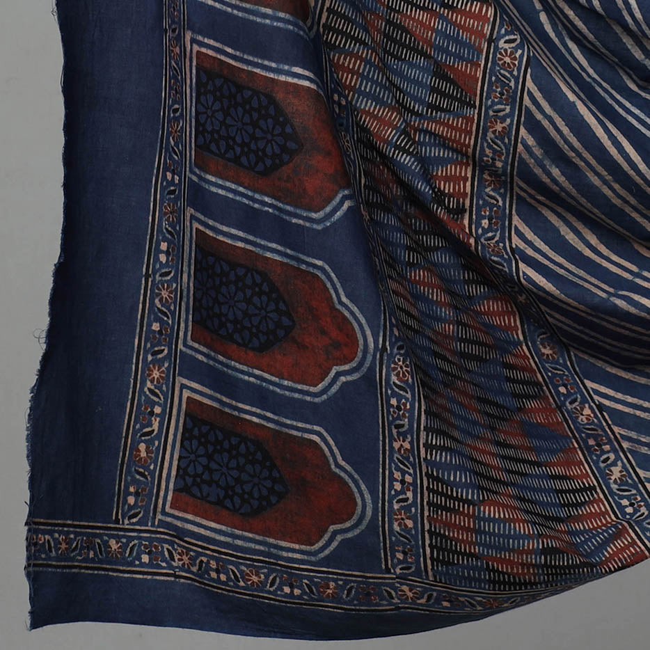 KACHCHH JI CHHAAP Blue - 3pc Ajrakh Hand Block Printed Cotton Suit Material Set - view 4