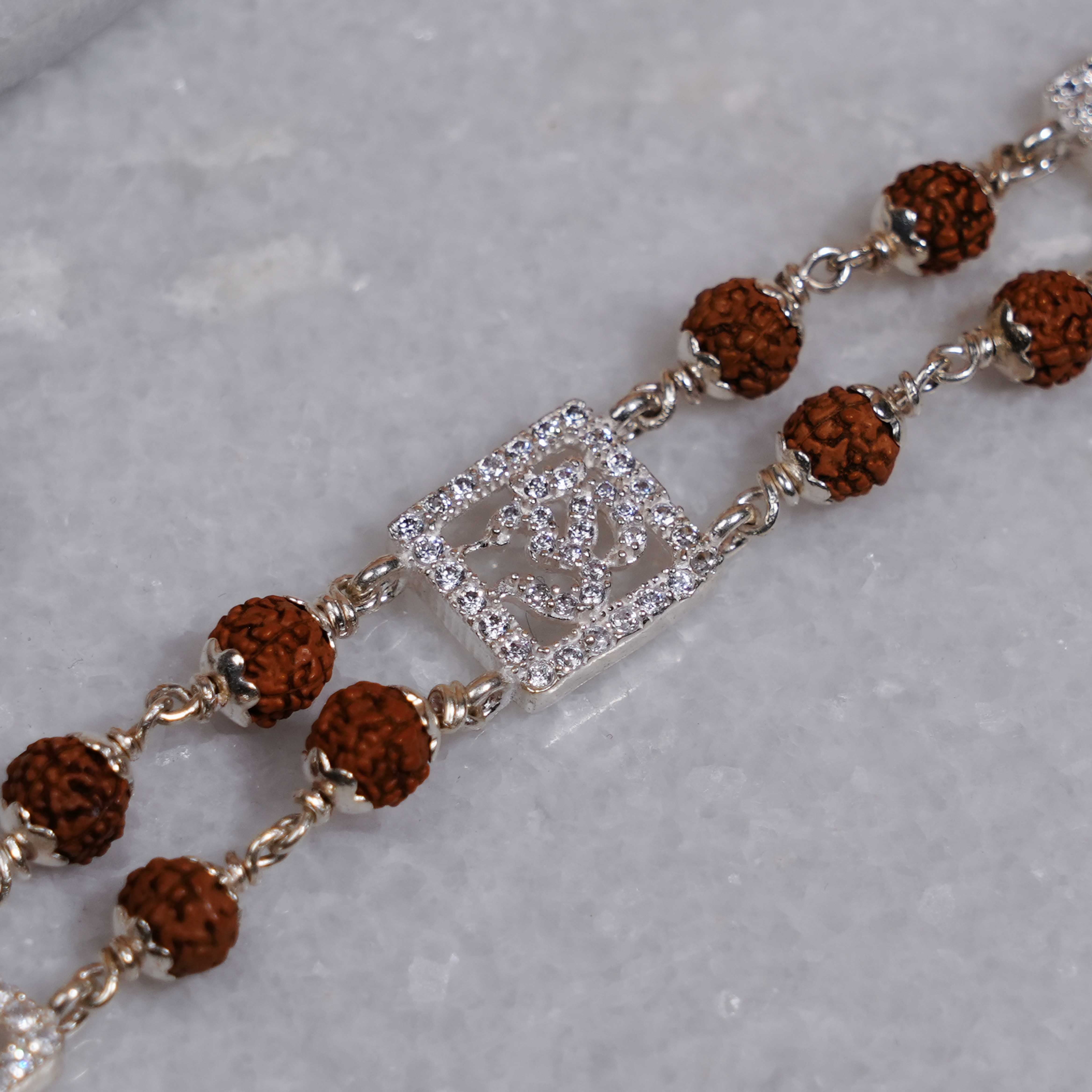 Prinjal Jewellers Silver Rakhi with Rudraksha and Three Om, Double Line Design - view 3