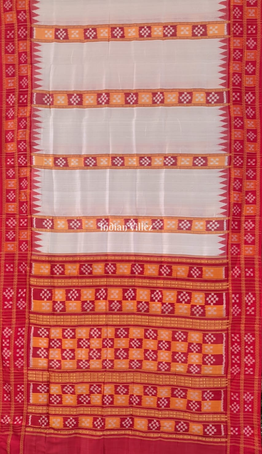 IndianVillèz Off White Pasapali Khandua Silk Saree