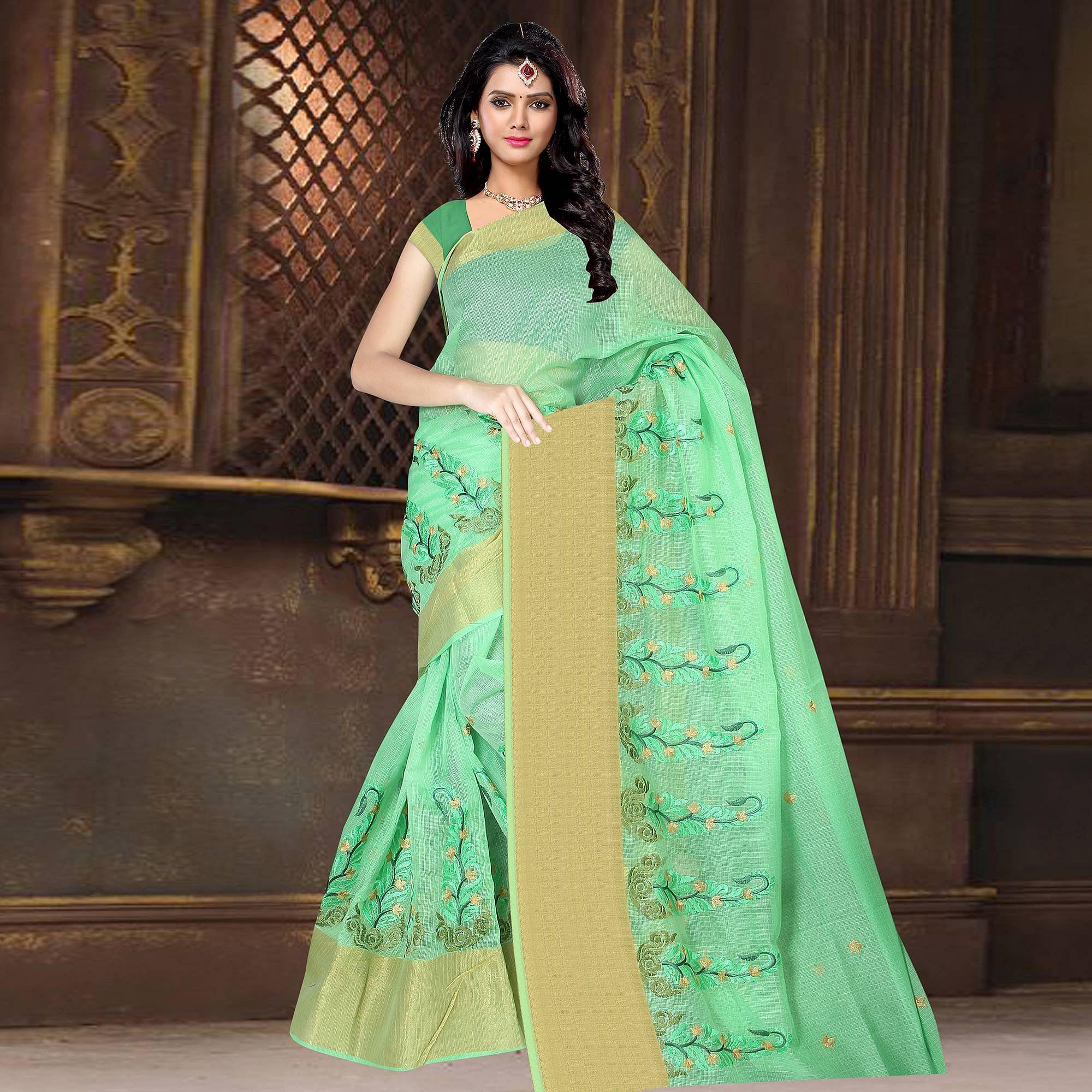 Peachmode Ideal Green Colored Casual Wear Printed Net Saree