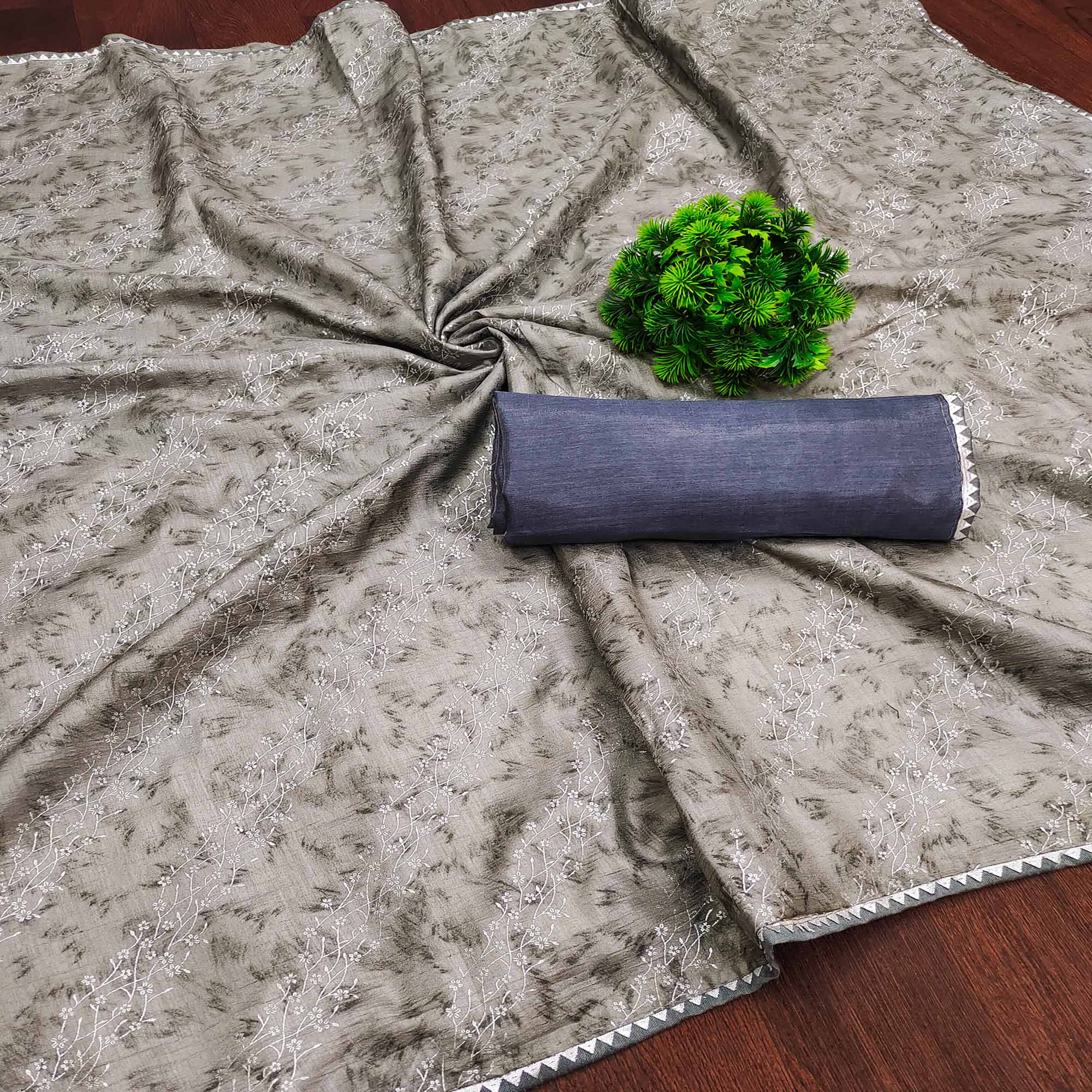 Grey sarees – BlackTree grey-floral-foil-printed-dola-silk-saree