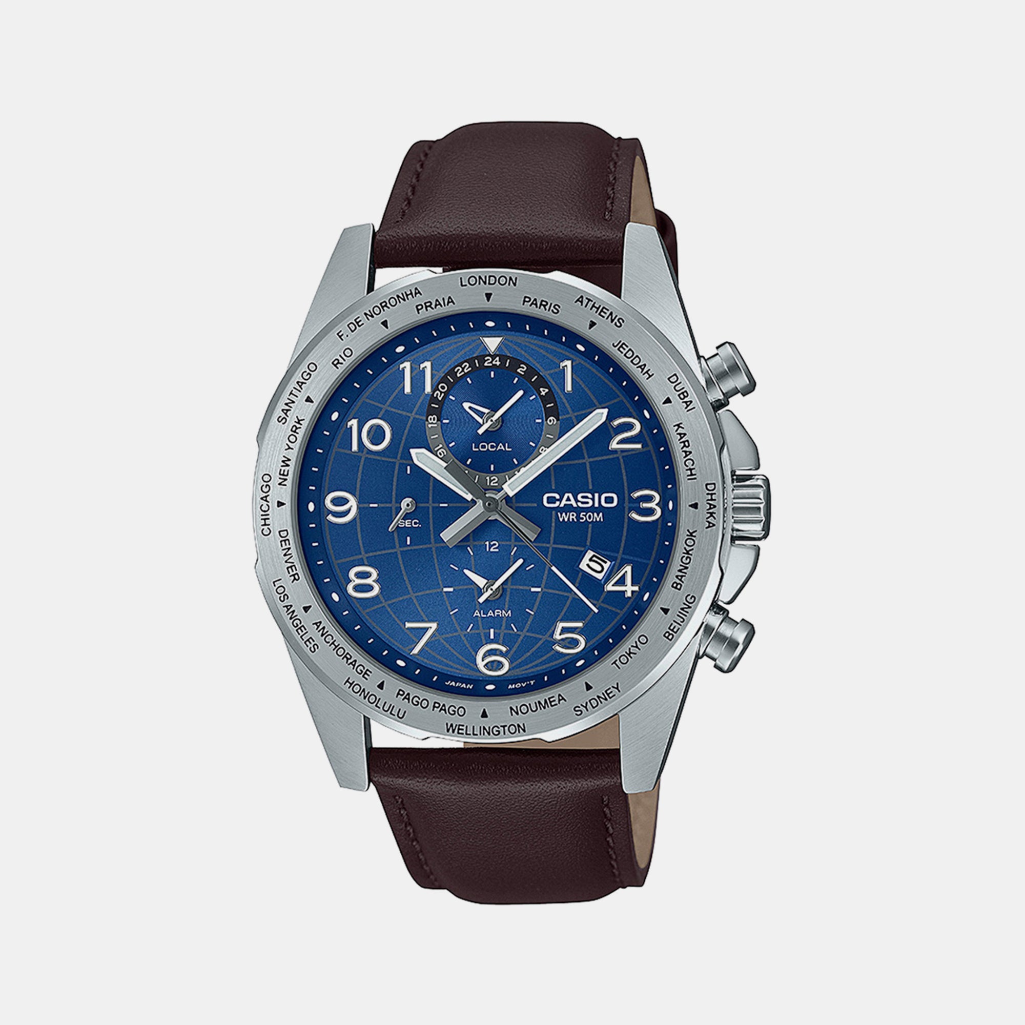 Casio Enticer Men Quartz Blue Dial Chronograph Leather Watch A2150