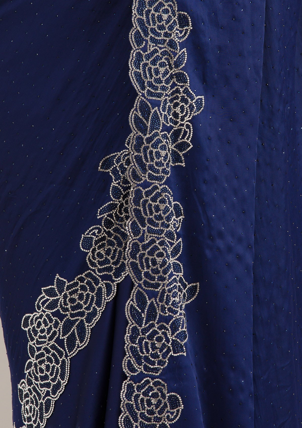 Koskii Navy Blue Swarovski Satin Saree – Women's - view 8