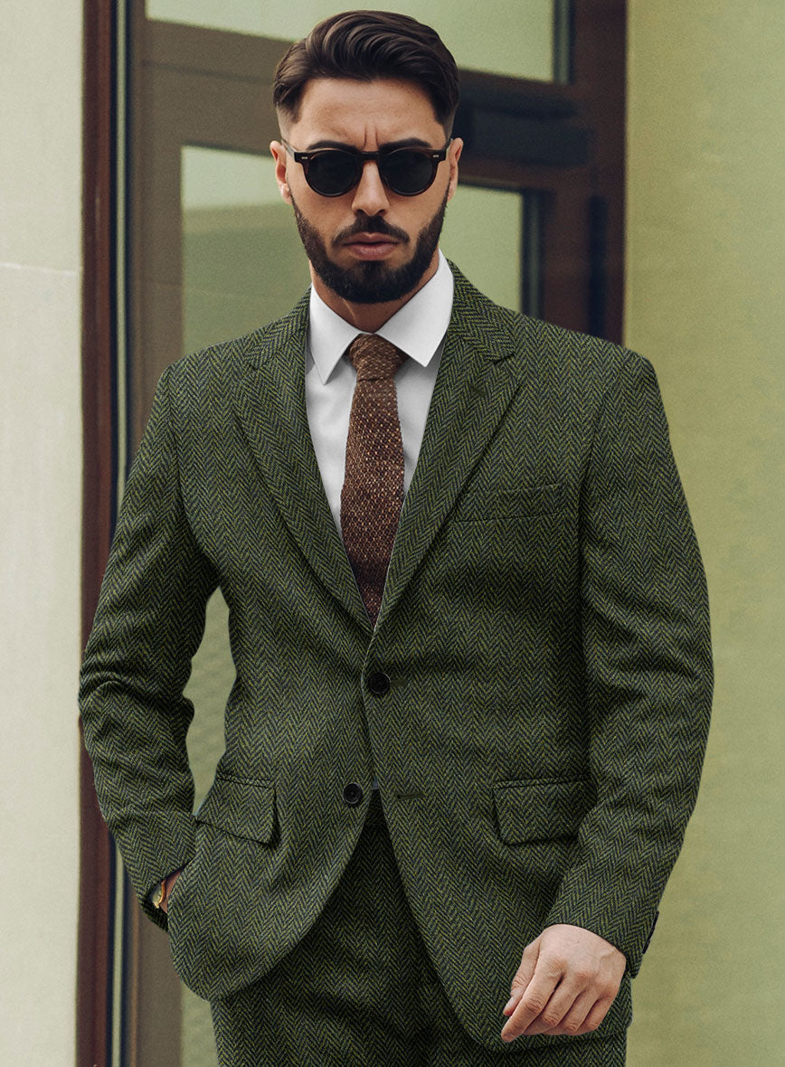 StudioSuits Harris Tweed Forest Green Herringbone Jacket - view 2