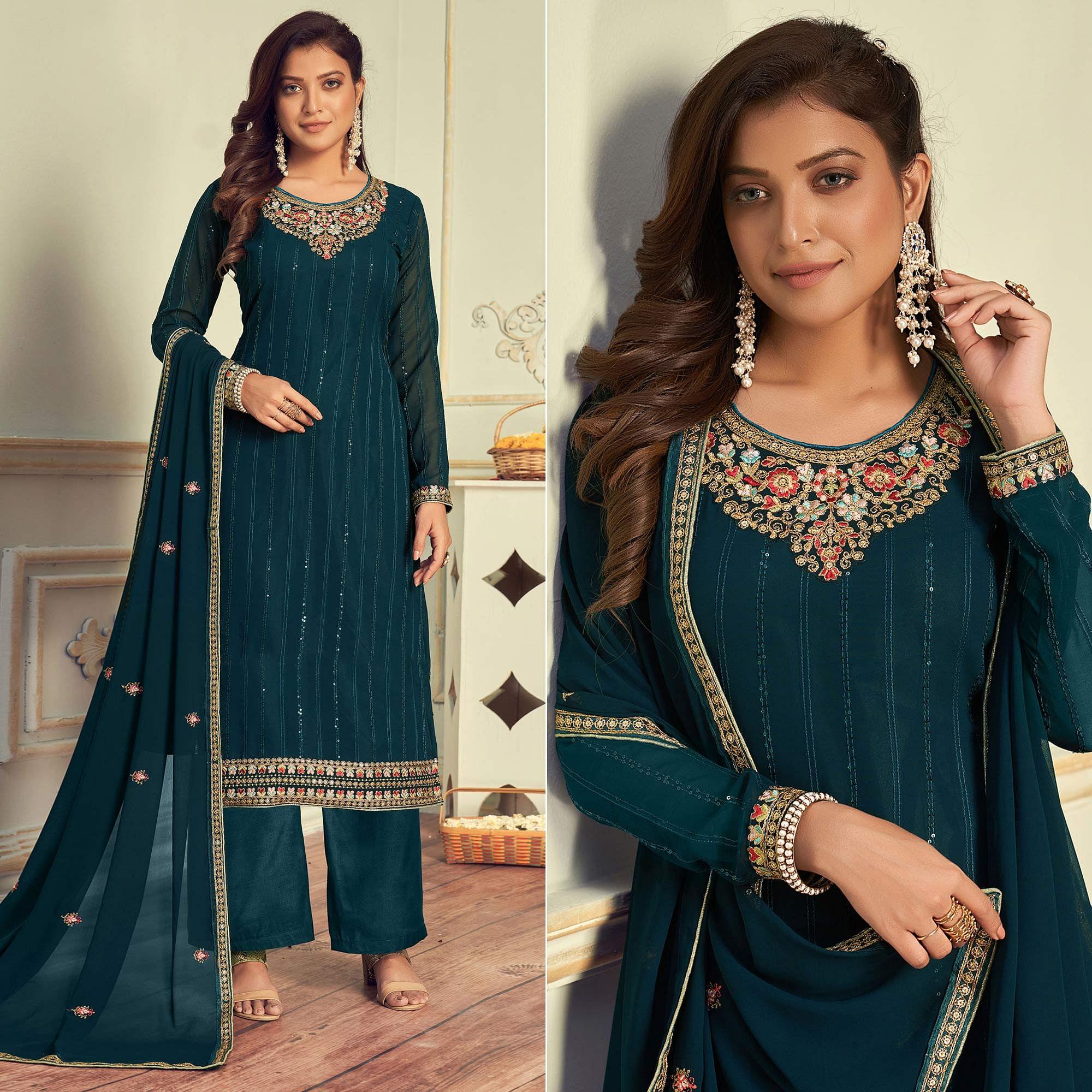 Peachmode Morpich Partywear Embroidery With Embellished Georgette Suit