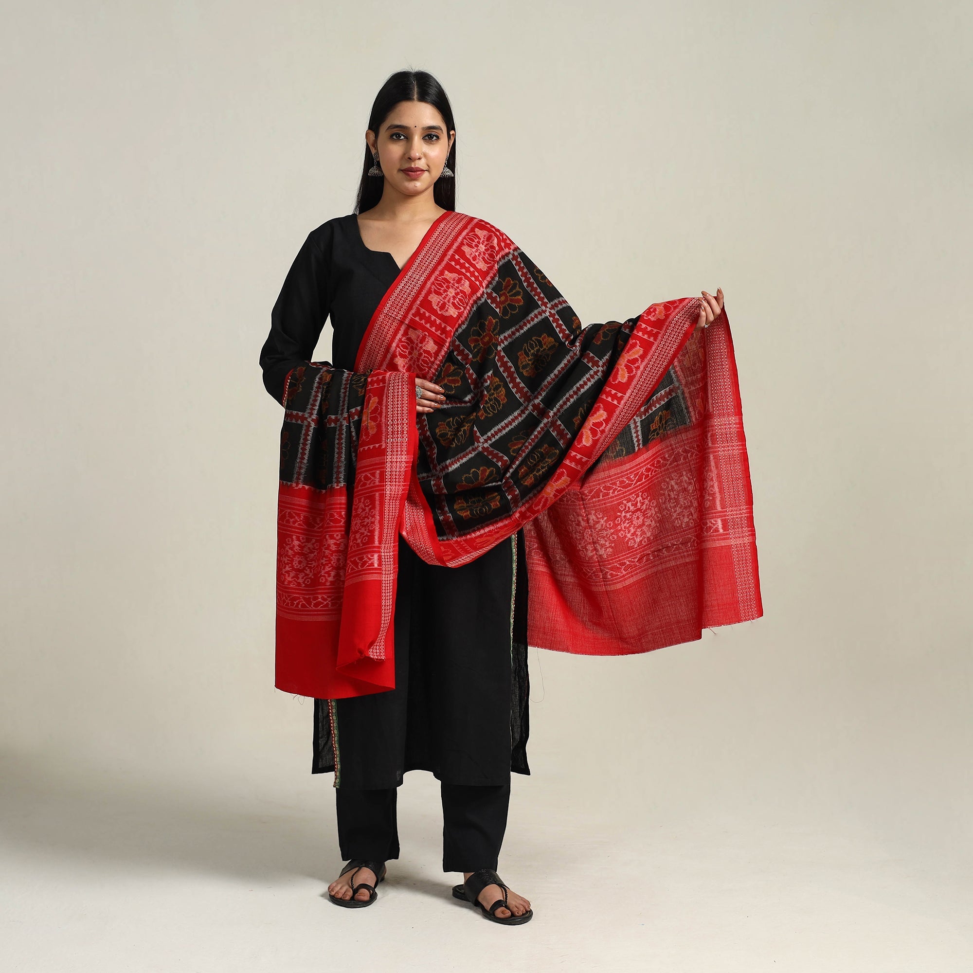ASHOKA ASSEMBLE - CELEBRATING CRAFTS OF ODISHA Black - Handloom Cotton Sambalpuri Ikat Dupatta 08