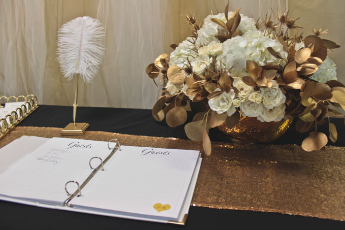fiftyflowers.com Gold and White Centerpiece Inspiration