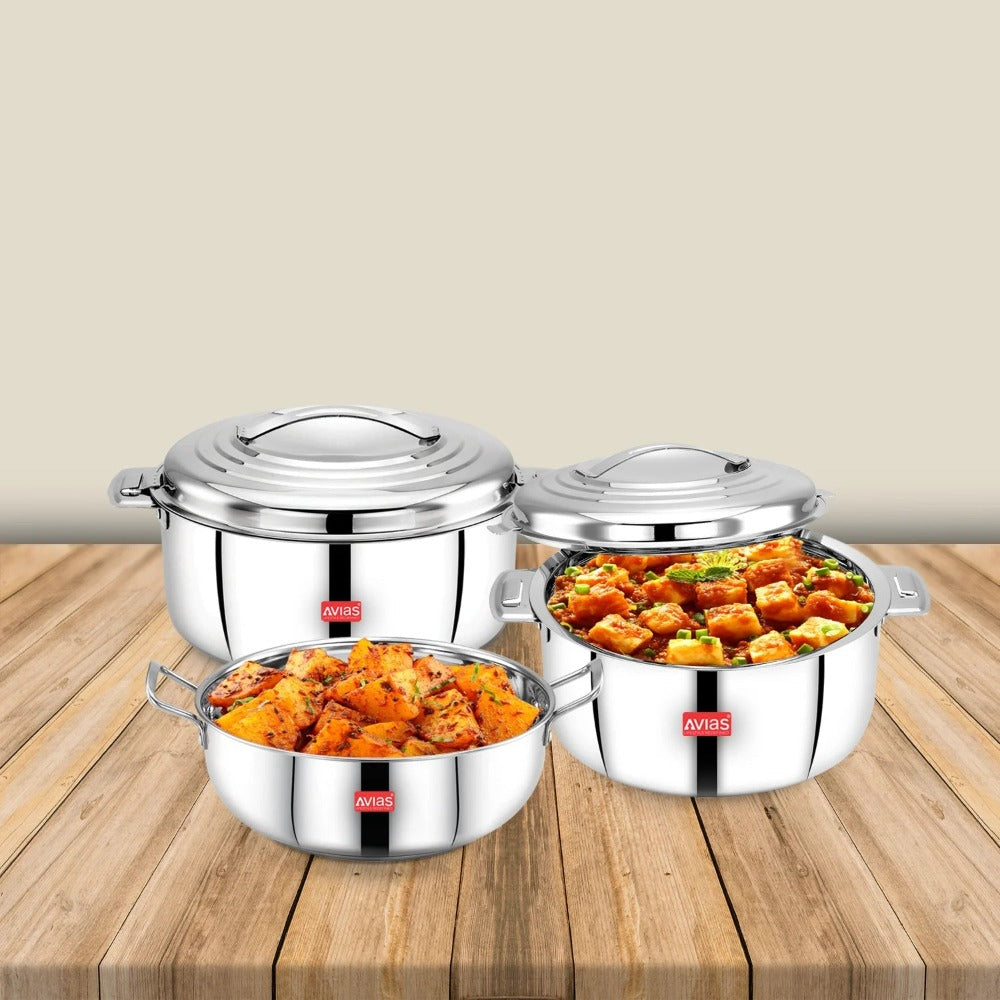 AVIAS Platinox (Casserole 1000 ML + Casserole 1500 ML + Kadhai 22 cm) | Silver | Set of 3 Pcs - view 2
