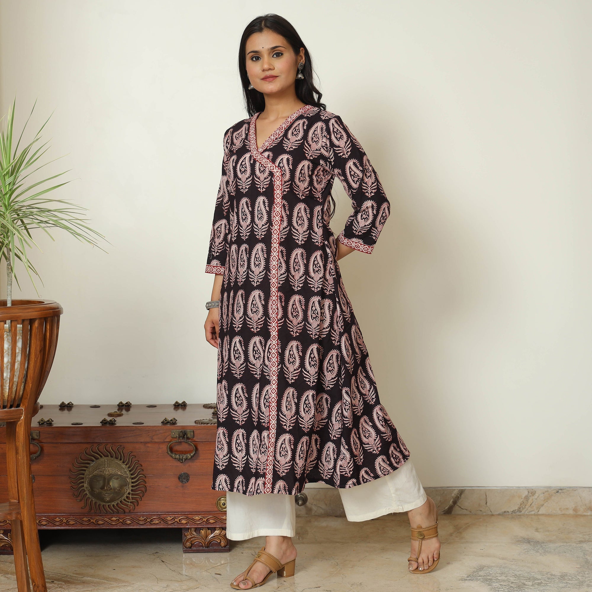 ITOKRI CASUALS Black - Block Print Cotton A-Line Bagh Kurta 05 - view 2
