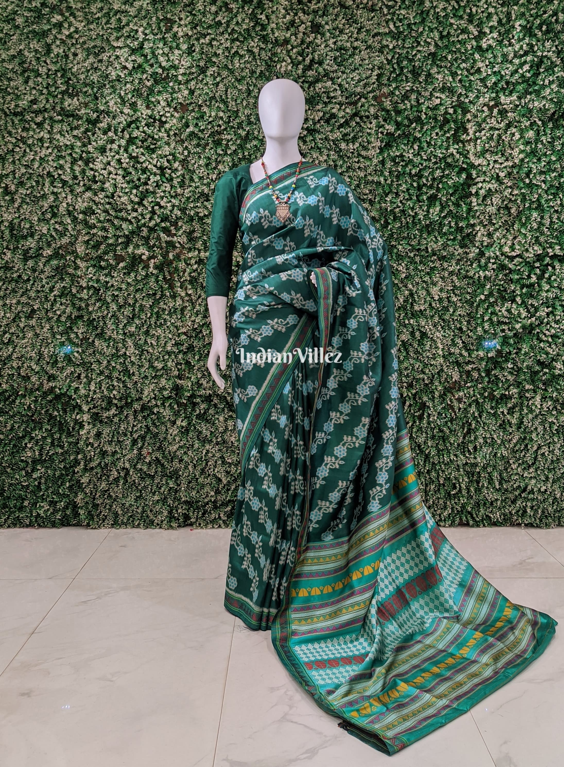 IndianVillèz Teal Green Dongria Border Designer Contemporary Silk Saree