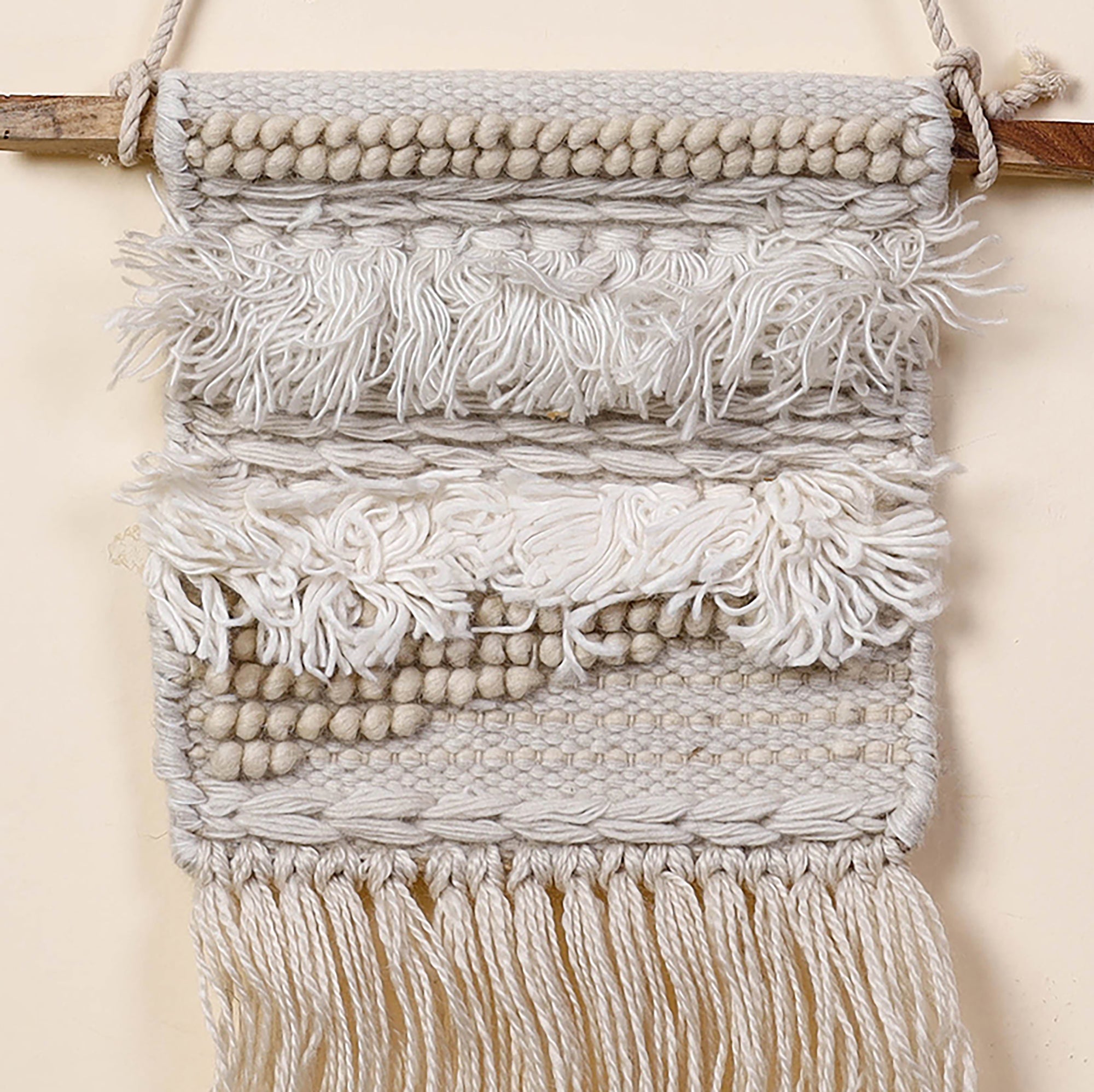 ITOKRI CRAFTS INITIATIVE Bhadohi Handwoven Wool Geometric Fringed Wall Hanging - view 2