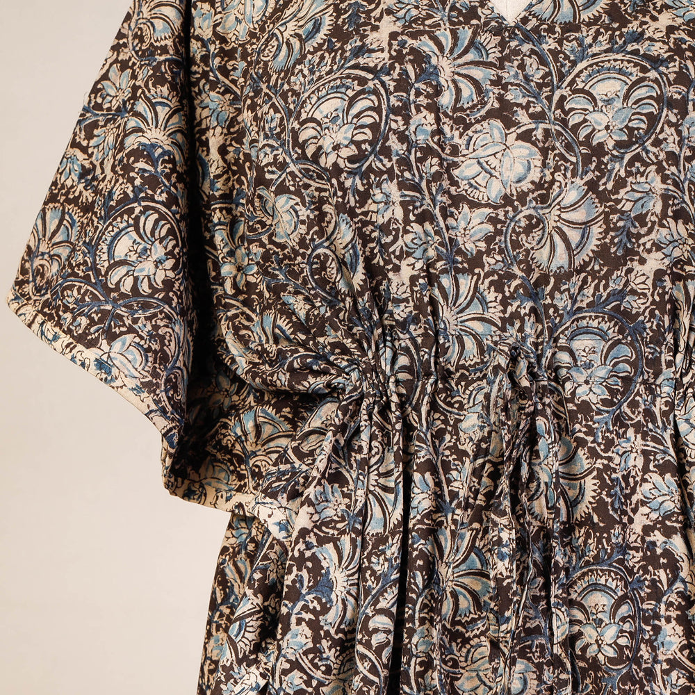 CHUTNEY CRAFT STUDIO Black - Block Print Cotton Kalamkari Kaftan with Tie-Up Waist (Medium) - view 2