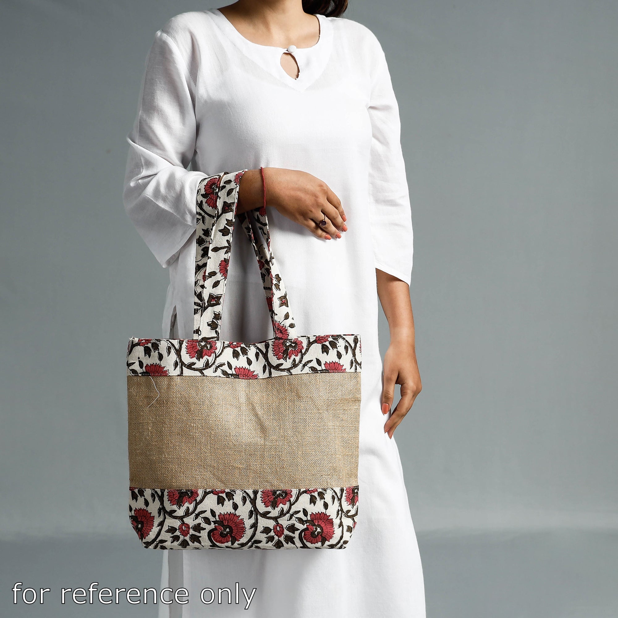 SASHA Beige - Hand Block Printed Jute Shoulder Bag - view 5