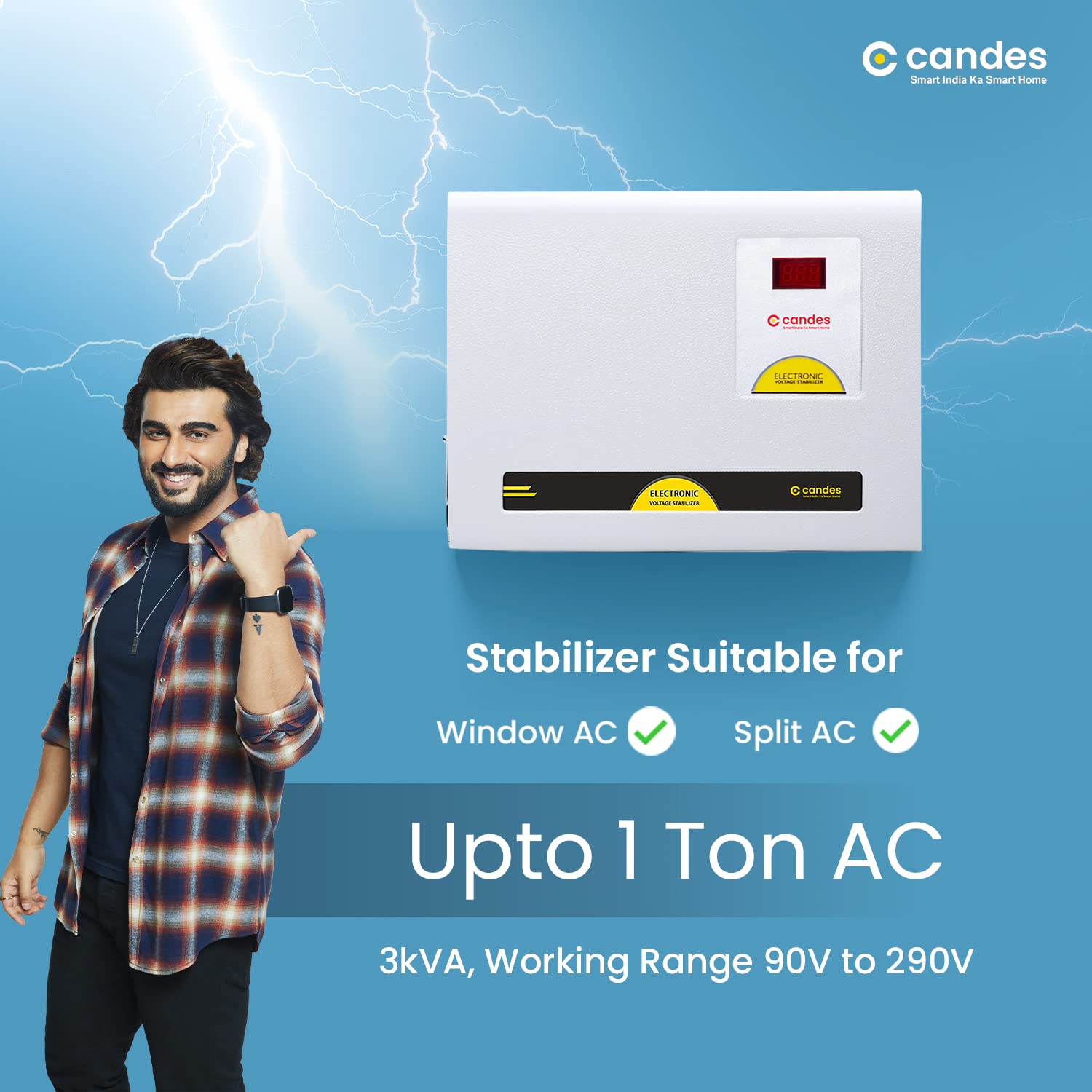 Candes Crystal 3kVA for 1 Ton AC -90V to 290V Voltage Stabilizer with Wide Working Range Best for Inverter AC, Split AC or Windows AC Upto 1 Ton (Grey - view 2
