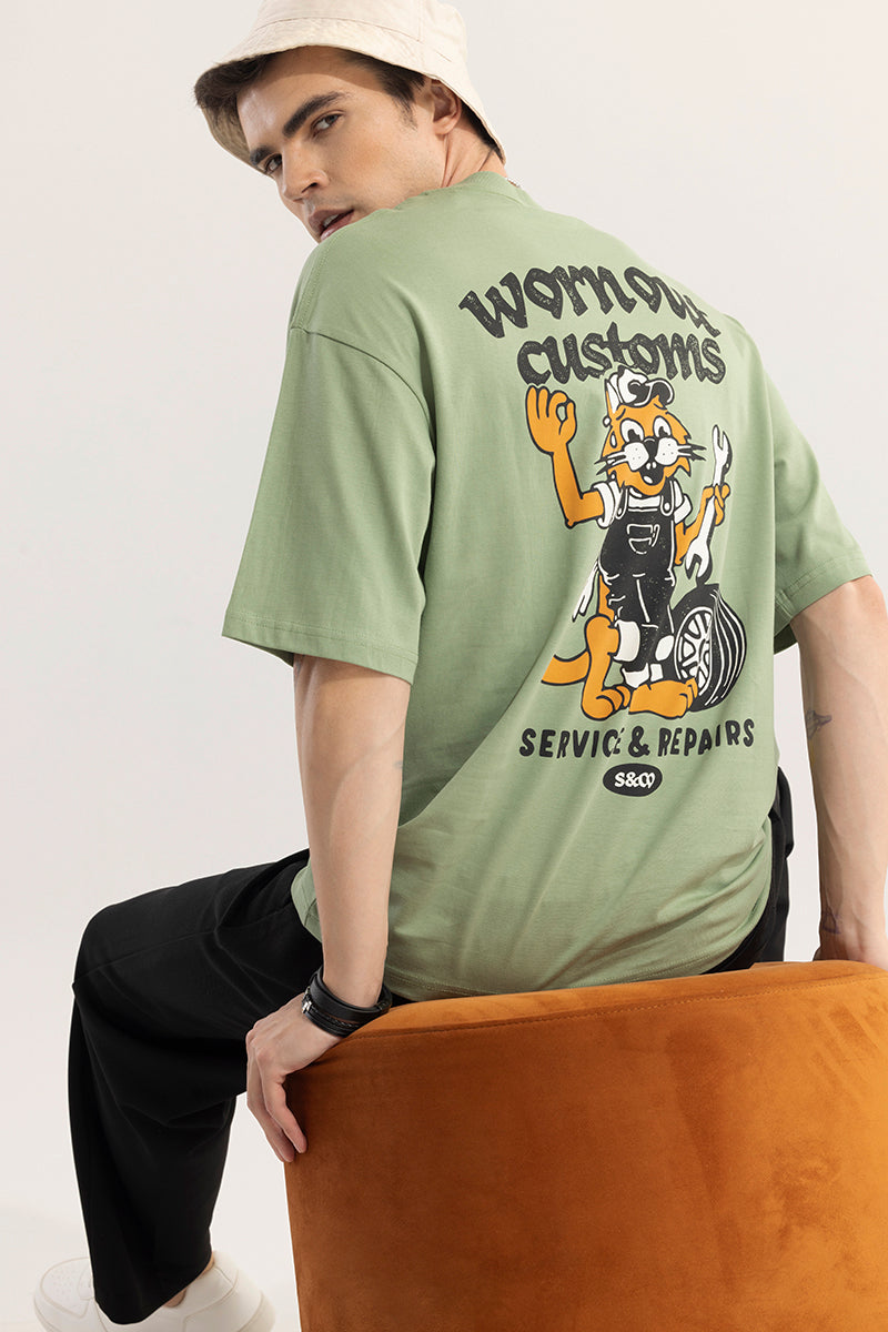 SNITCH Worn Out Customs Green Oversized t-Shirt