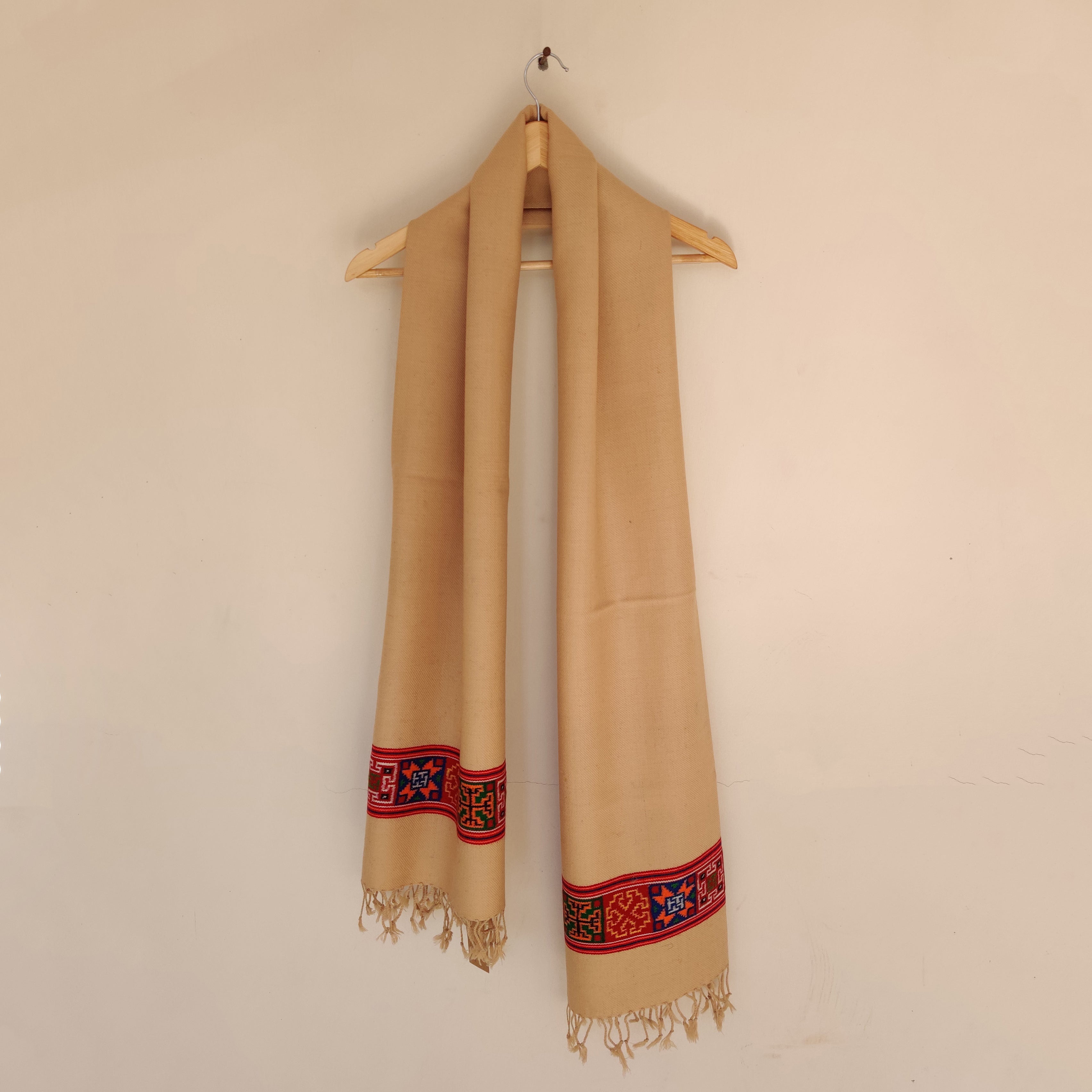 CHARKHA Beige - Multicolor Handwoven Sheep Wool Kinnauri Stole