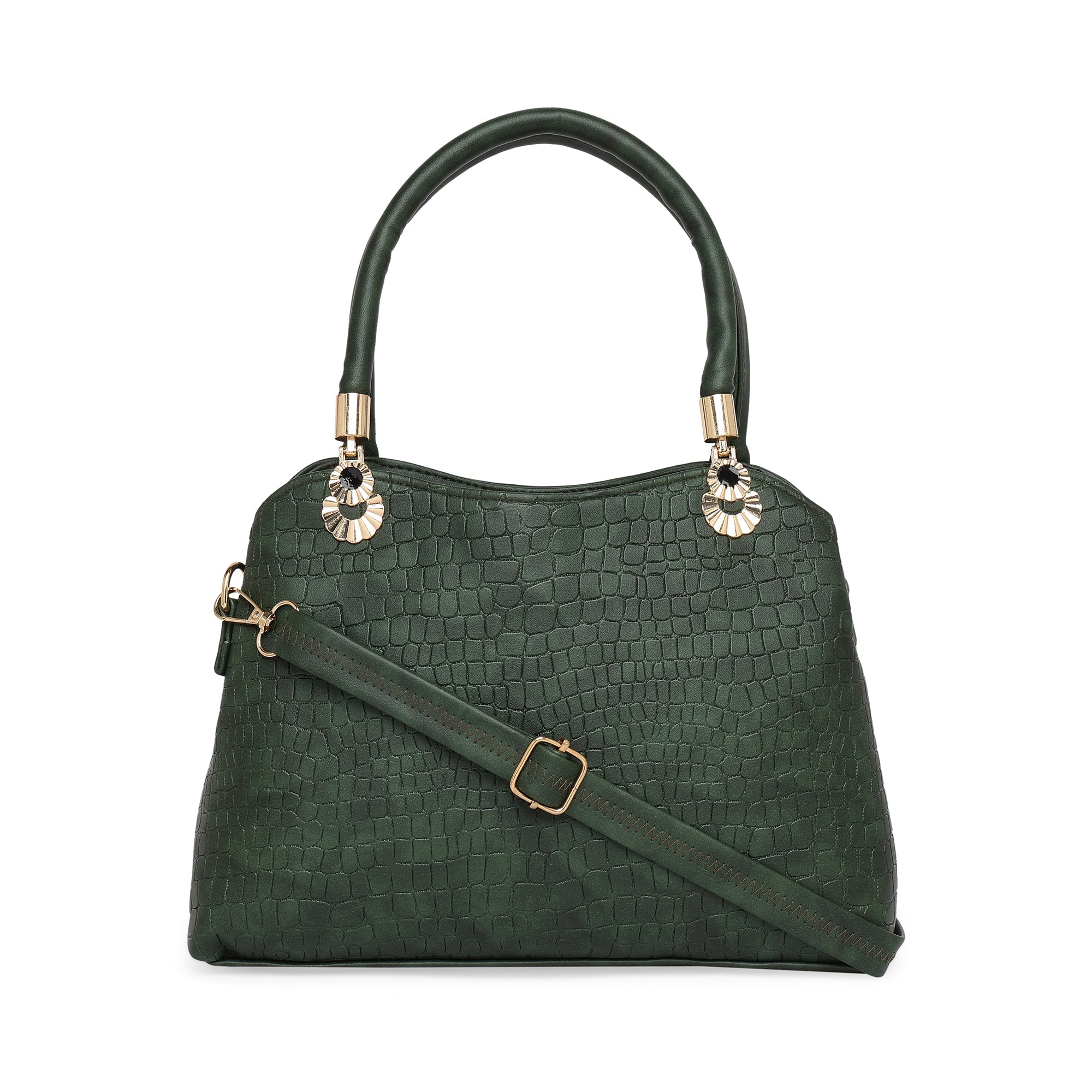 Peachmode Seller Bottle Green Women Vegan Leather Handbag With Belt