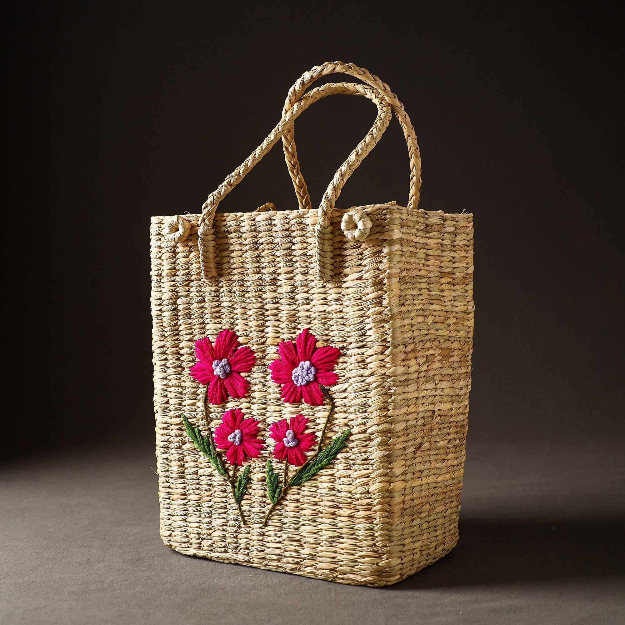 ITOKRI CRAFTS INITIATIVE Beige - Handcrafted Natural Water Reed Embroidered Shopping Bag - view 2