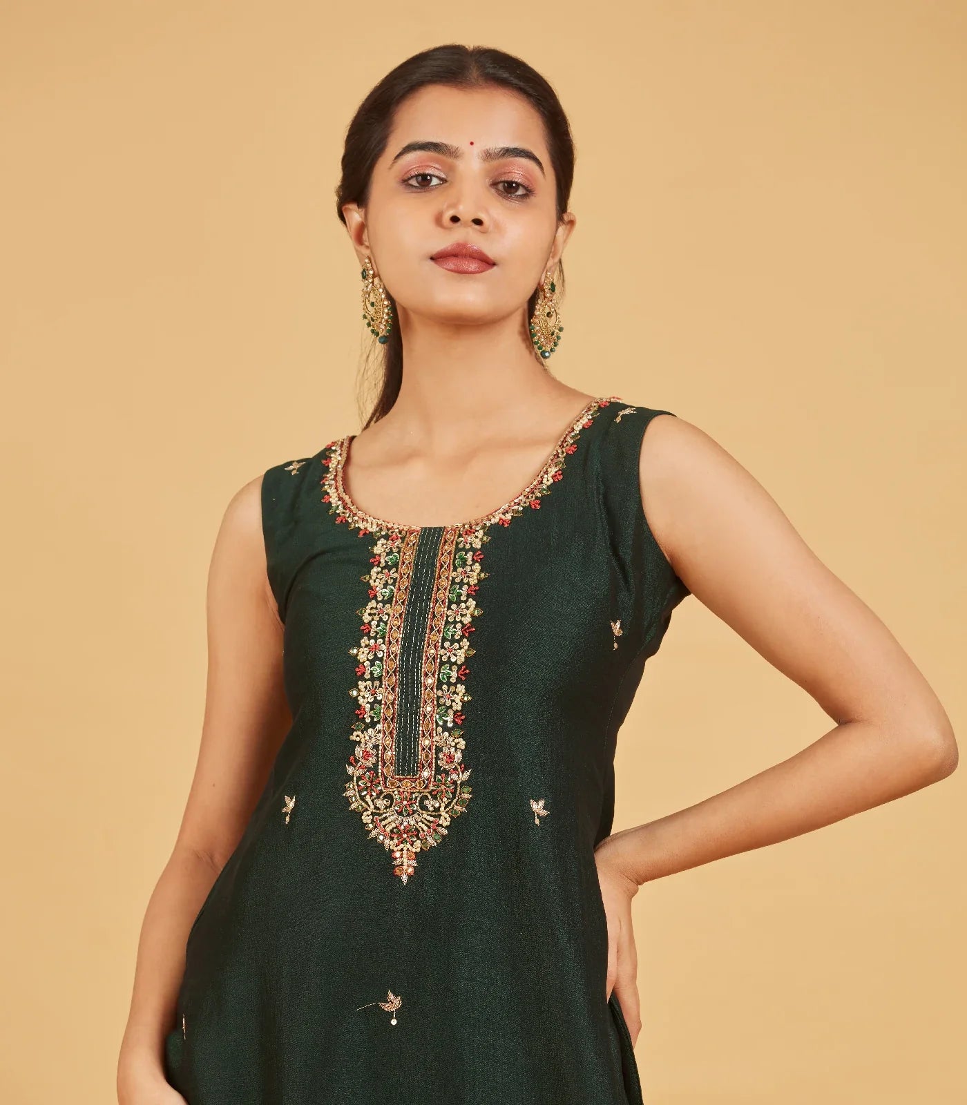 RmKV Bottle Green Embroidered Festive Kurta Set - view 2